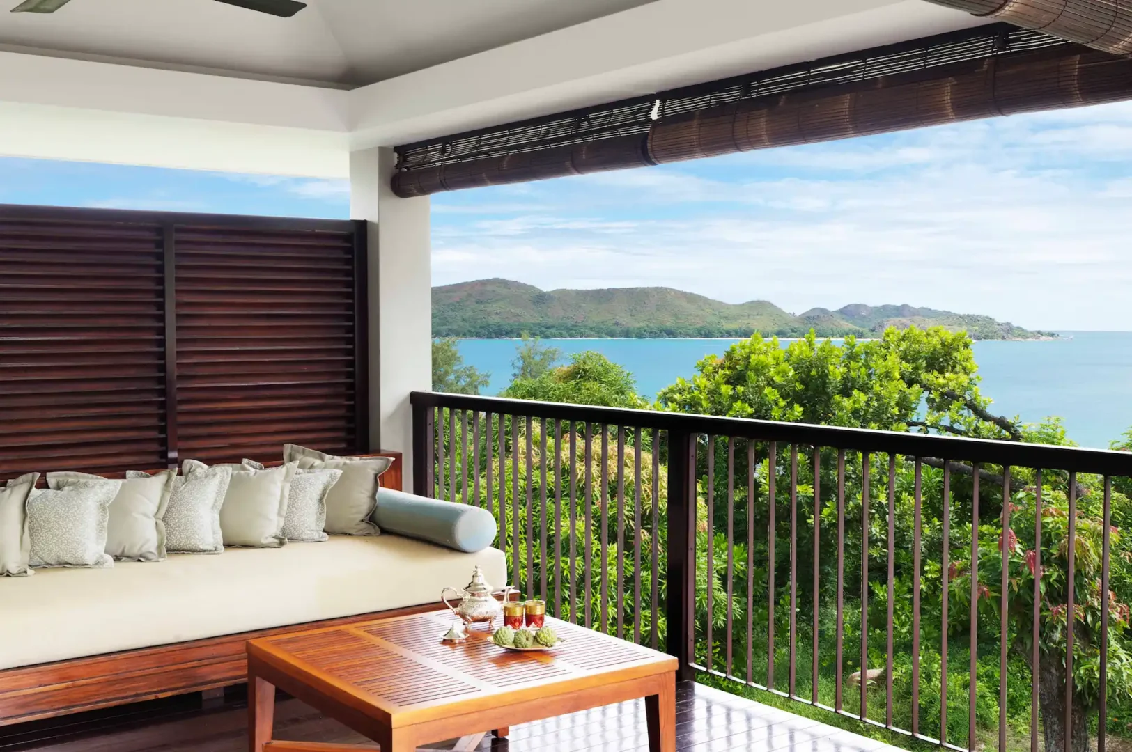 balcony view from ocean view pool villa in seychelles
