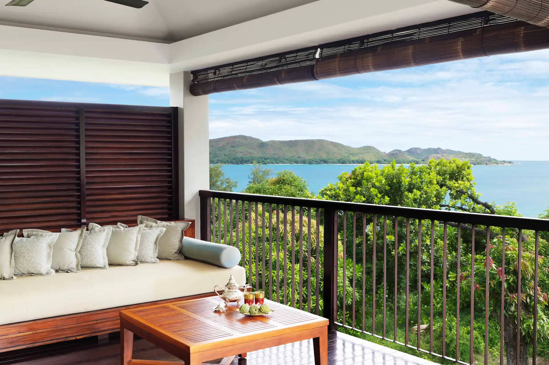 balcony view from ocean view pool villa in seychelles