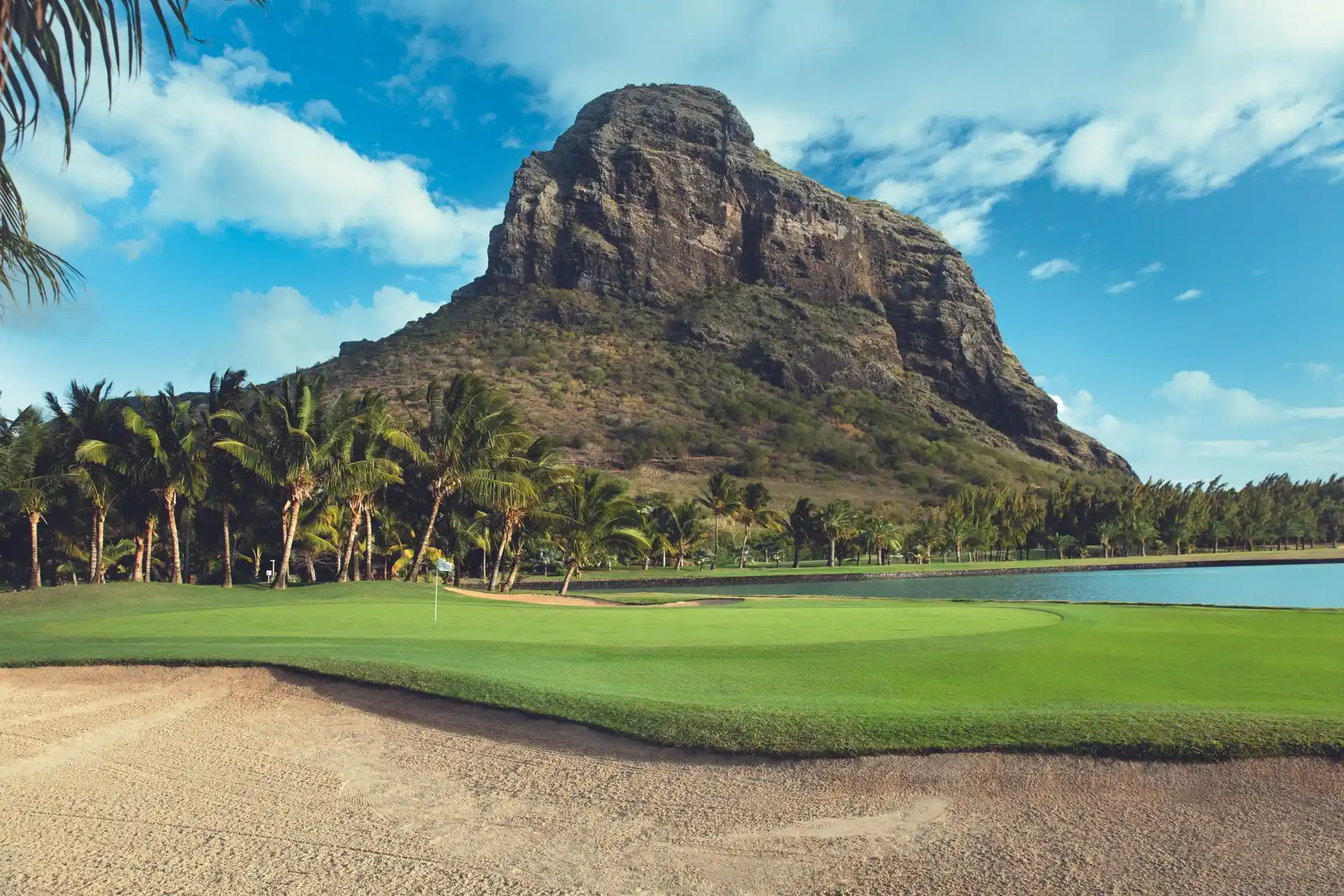 paradis mauritius golf course with le morne mountain in the background