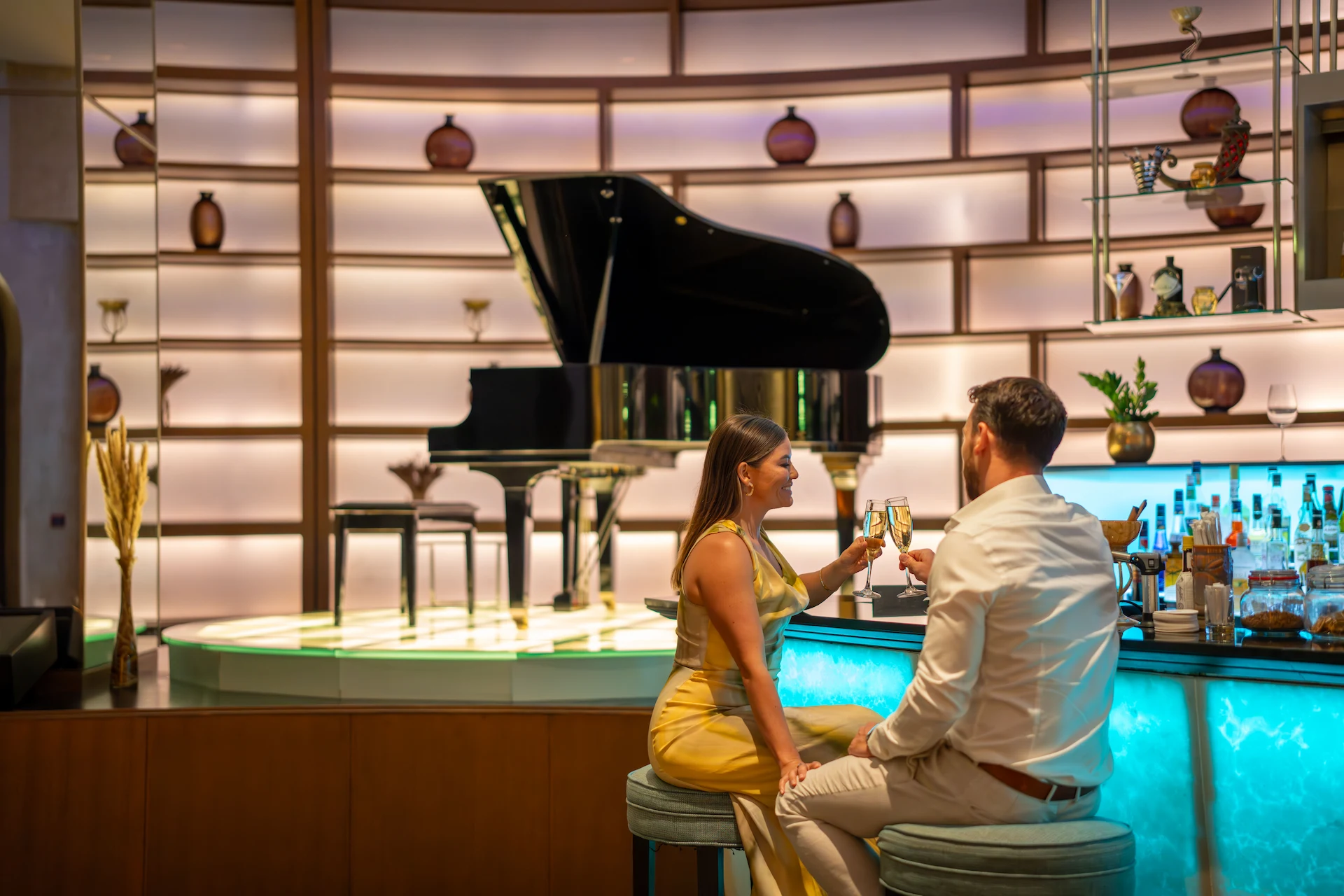 interior of piano lounge at hilton muscat al bandar oman resort