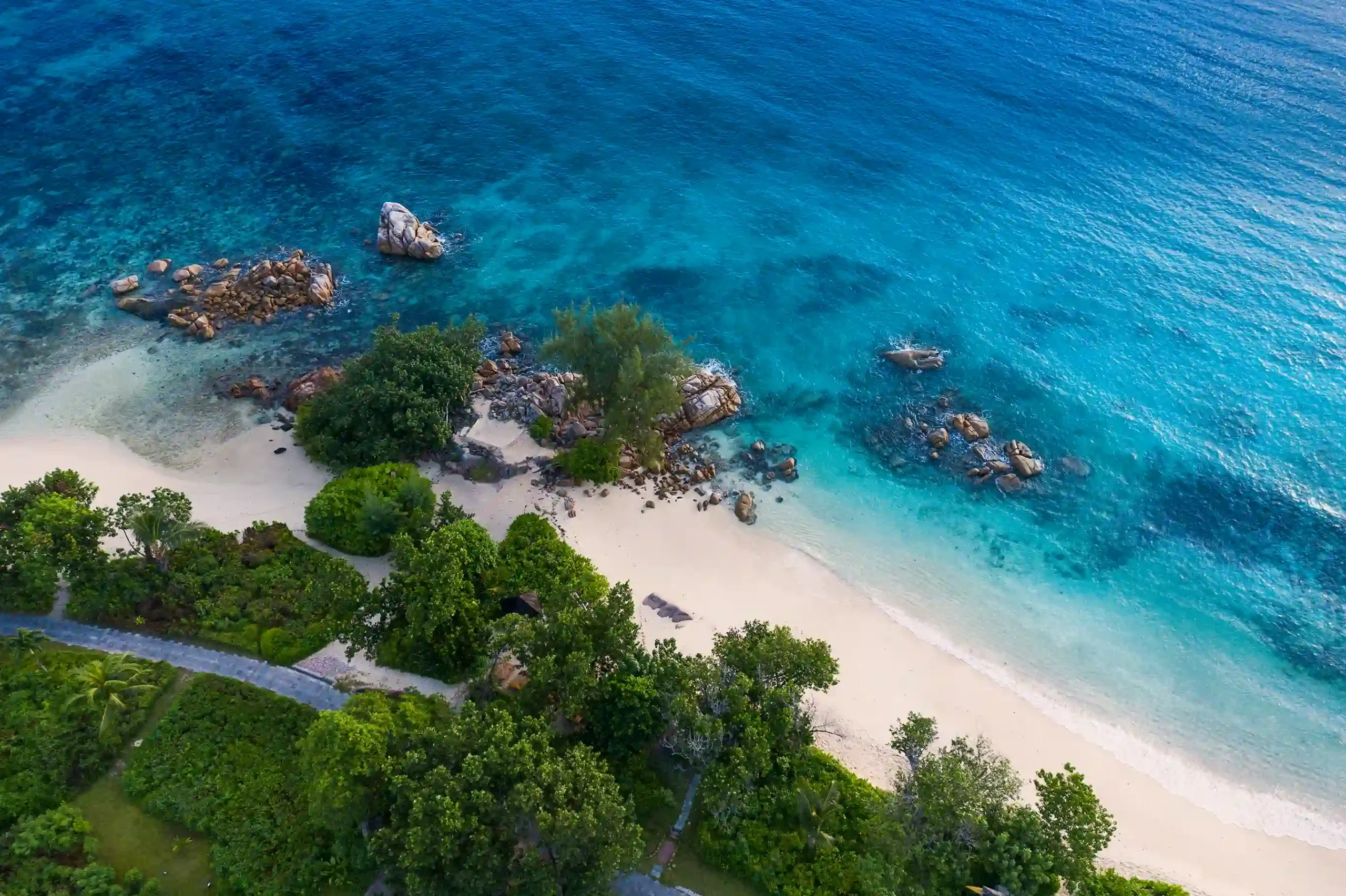 aerial view of raffles seychelles resort showing sea