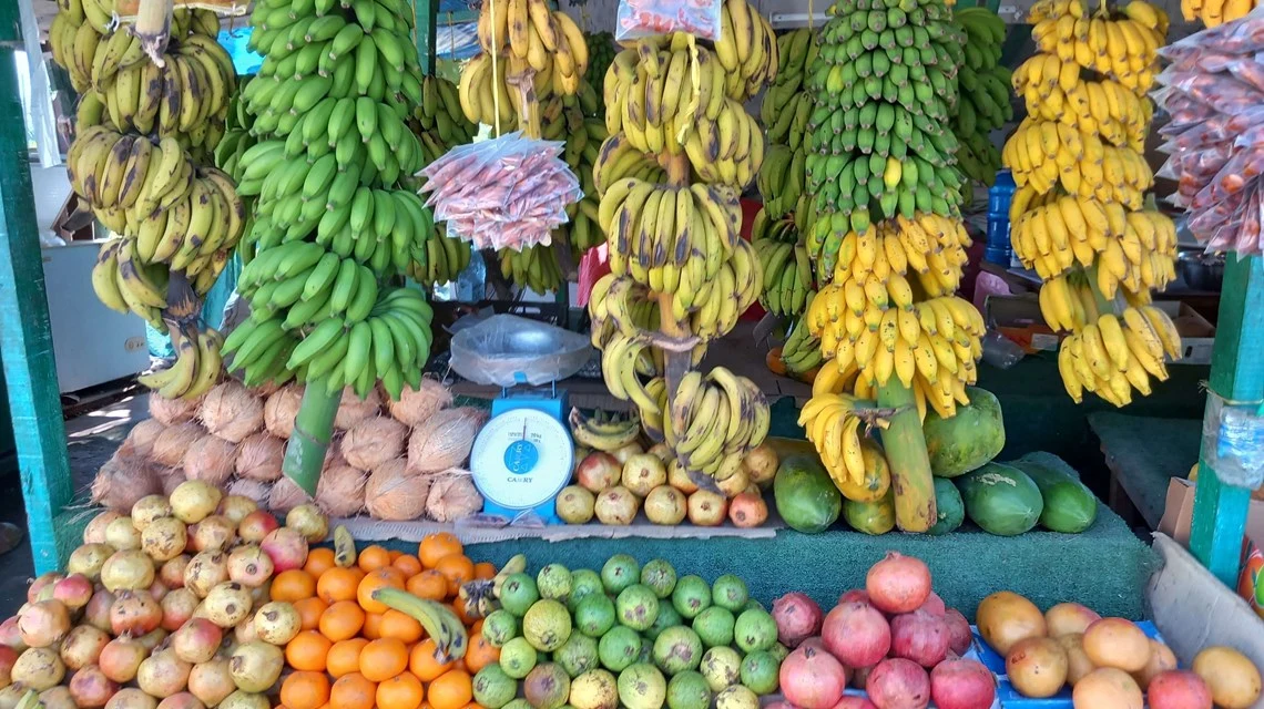 salalah oman fresh tropical fruit displayed at market stall