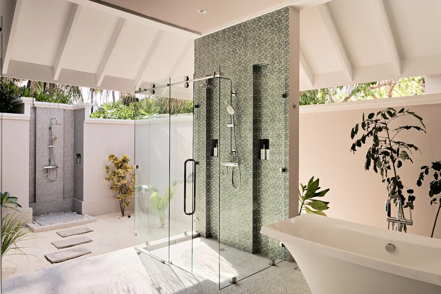 seaside finolhu beach pool villa bathroom featuring elegant coastal design natural textures and serene maldives island ambience