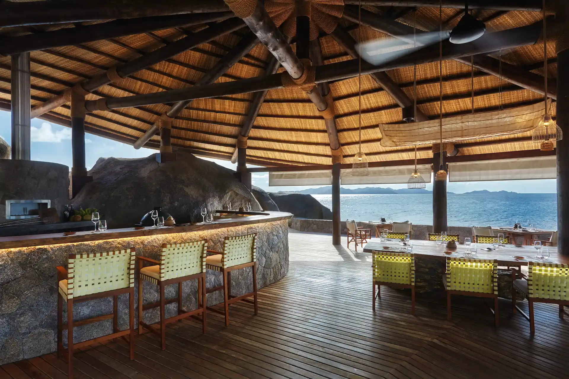 six senses seychelles ocean kitchen dining area interior