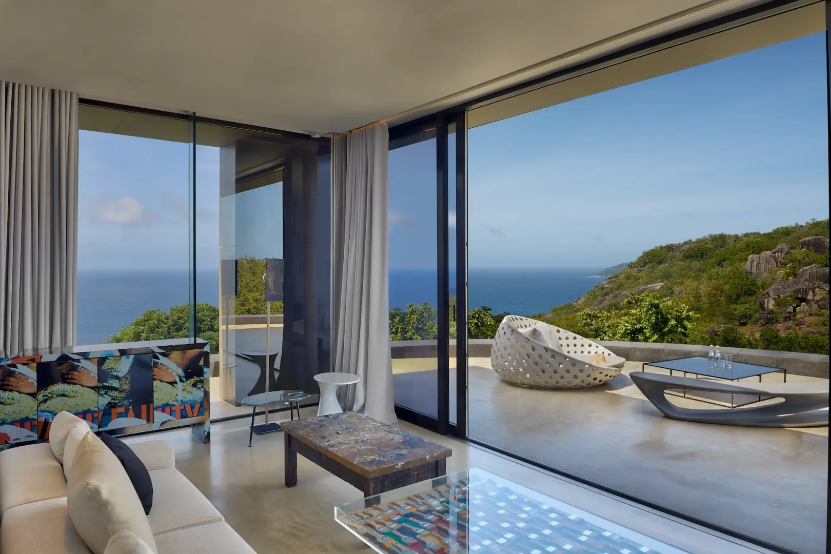 six senses seychelles ocean sounds four bedroom residence lounge area interior
