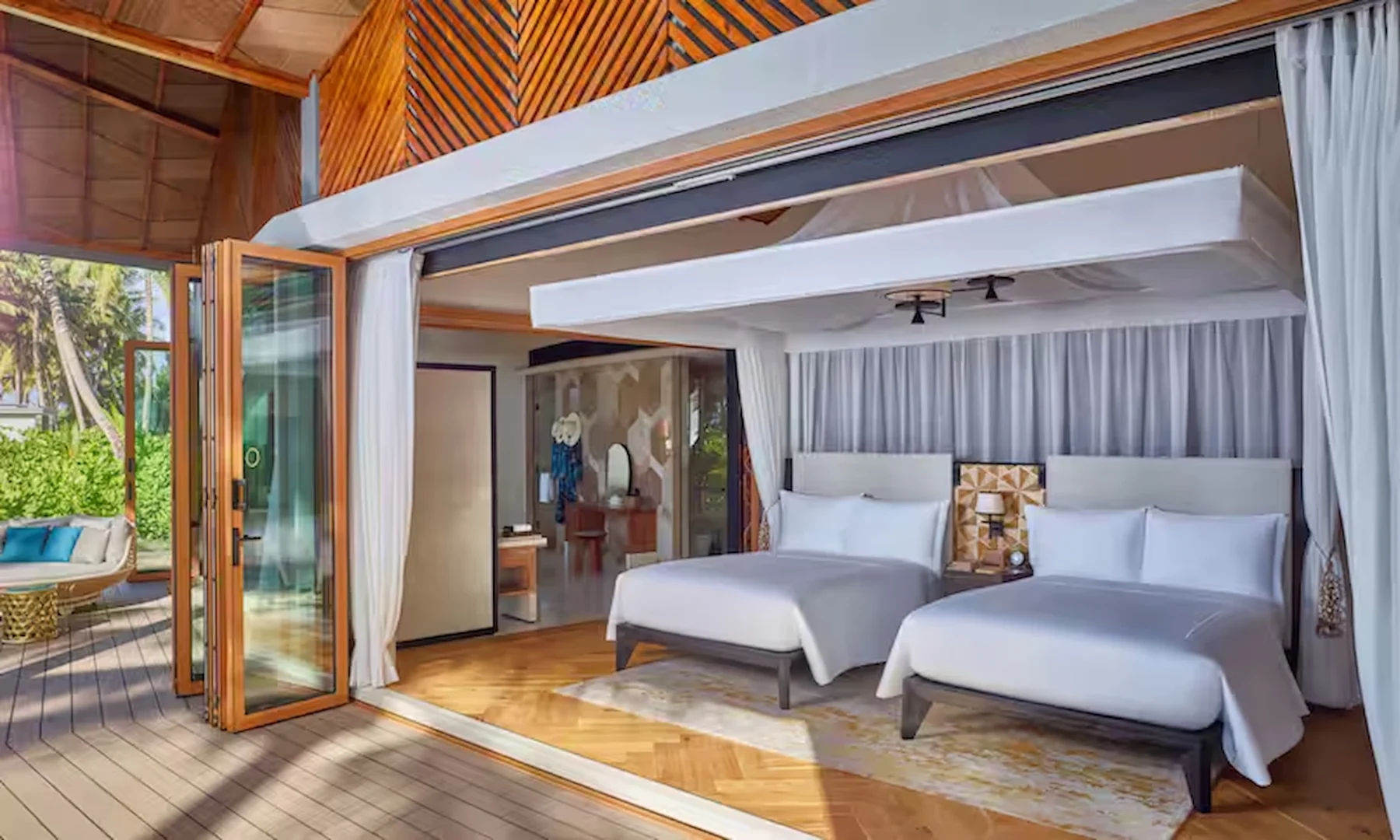 waldorf astoria seychelles two bedroom blacktip pool villa with twin beds and pool view