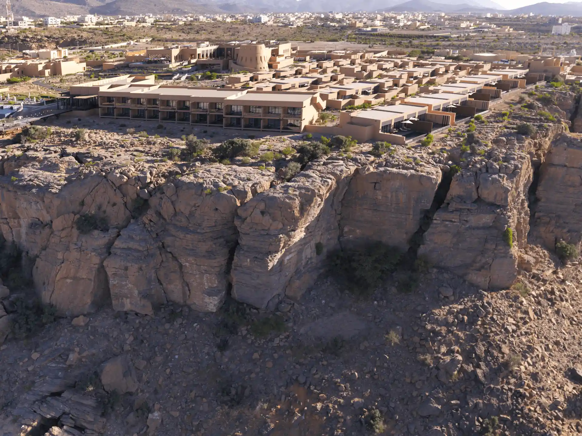 aerial cliff view anantara al jabal al akhdar oman