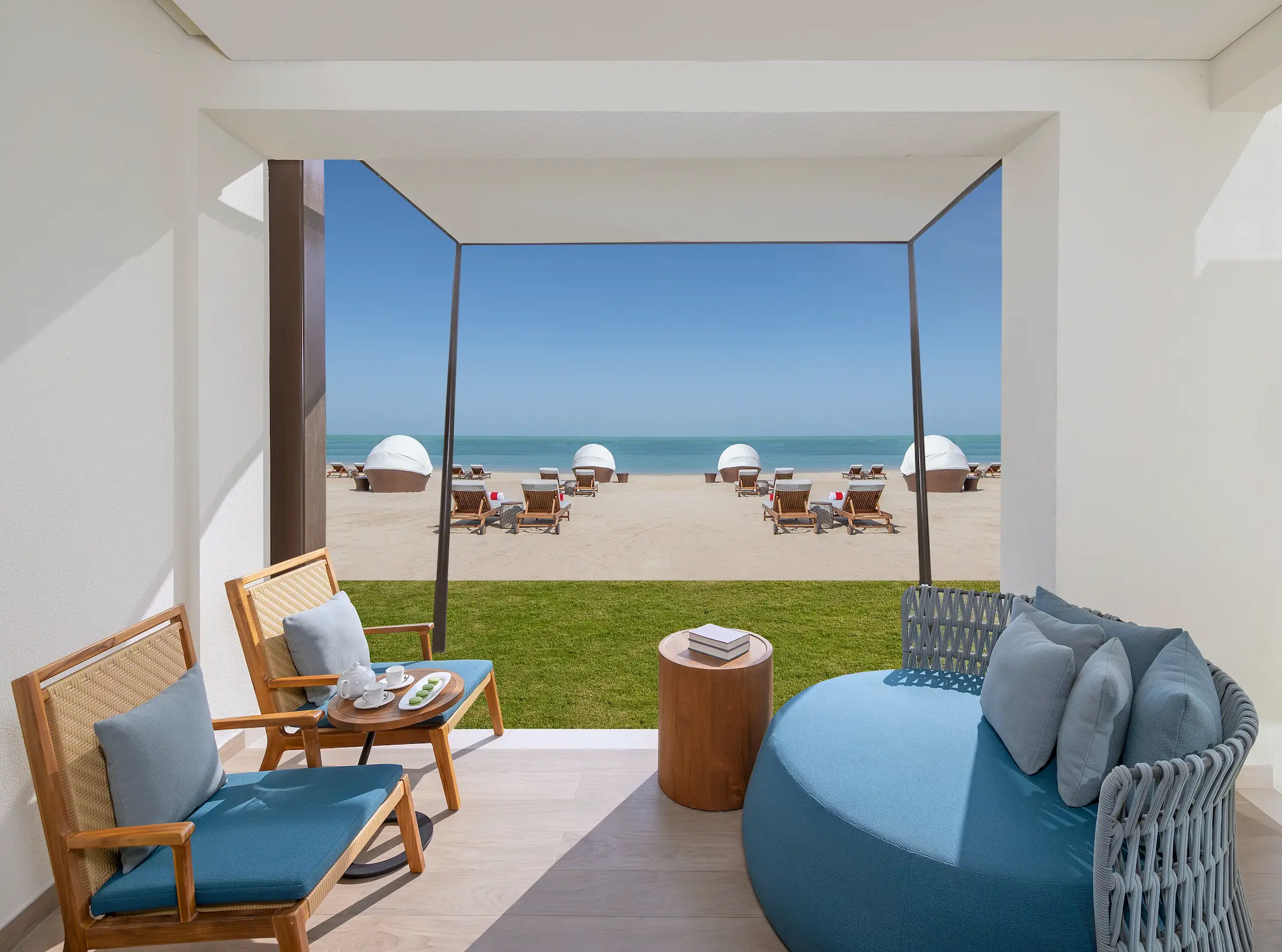 anantara mina ras al khaimah deluxe room terrace beach view featuring a private outdoor terrace overlooking the beachfront setting