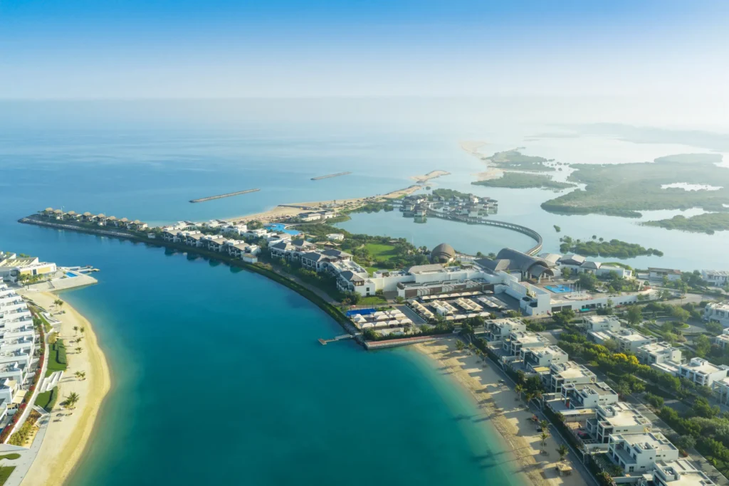 anantara mina ras al khaimah front aerial view showcasing an elevated perspective of the resort entrance and beachfront setting