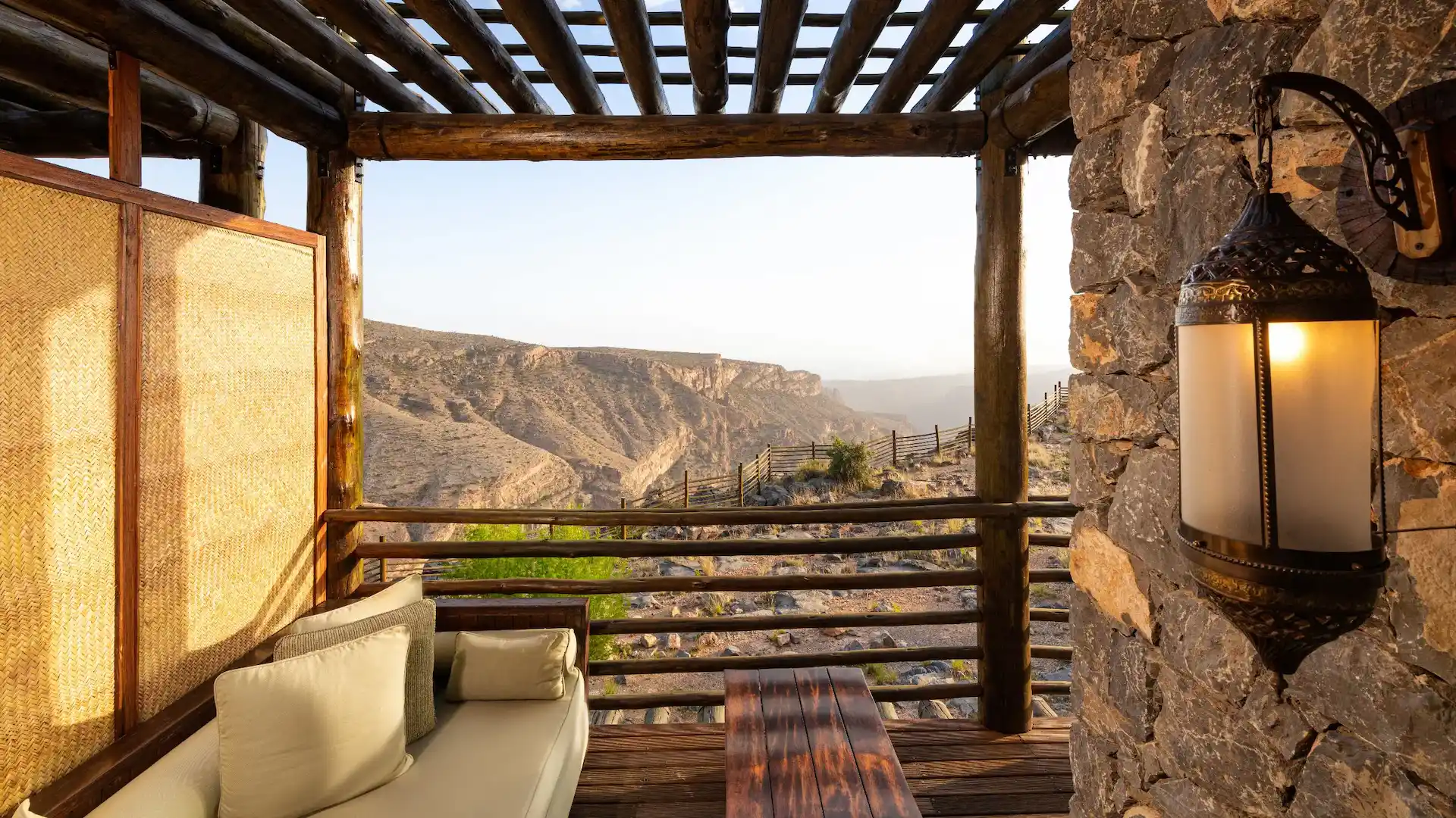 balcony with jabal horizon view at alila jabal akhdar oman