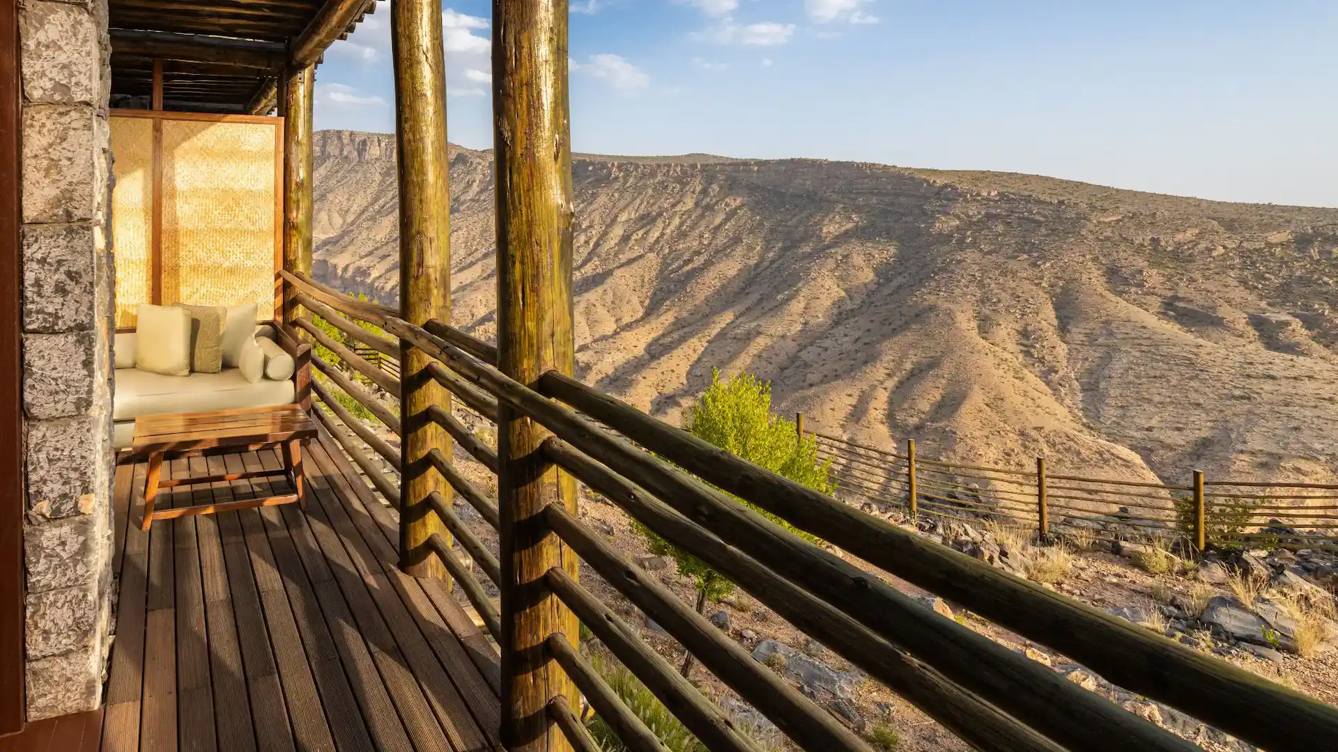 balcony view of jabal horizon at alila jabal akhdar oman