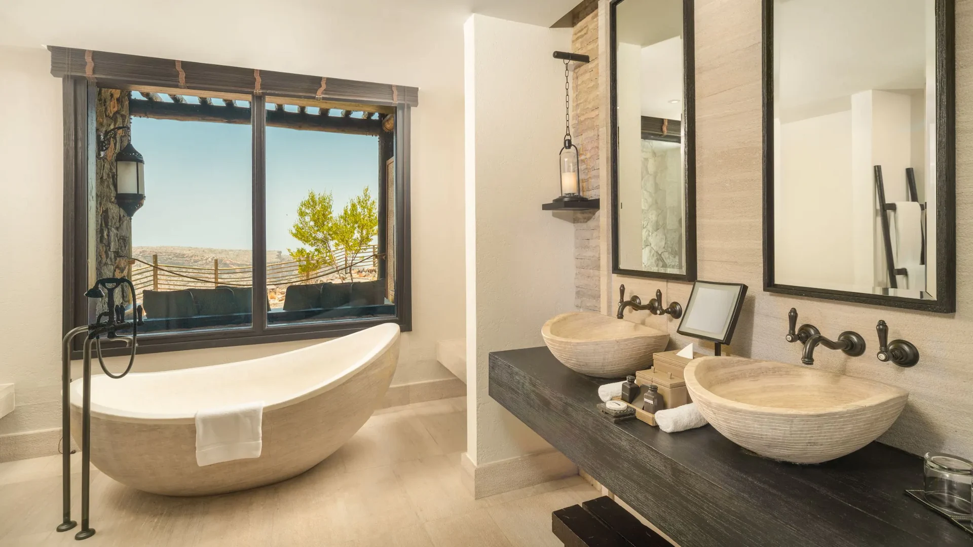 bathroom with horizon view at alila jabal akhdar oman