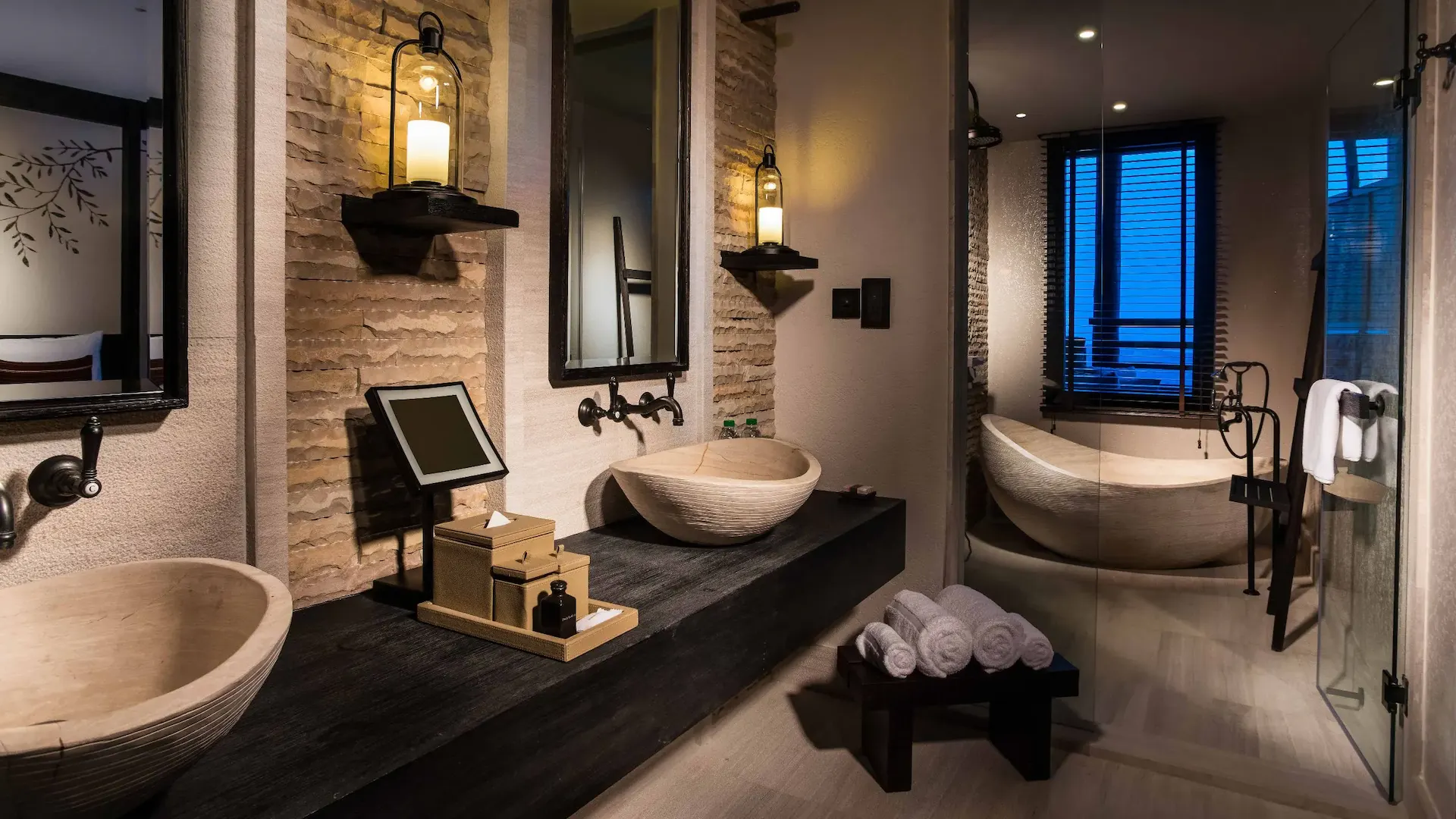 bathroom with ridge view at alila jabal akhdar oman