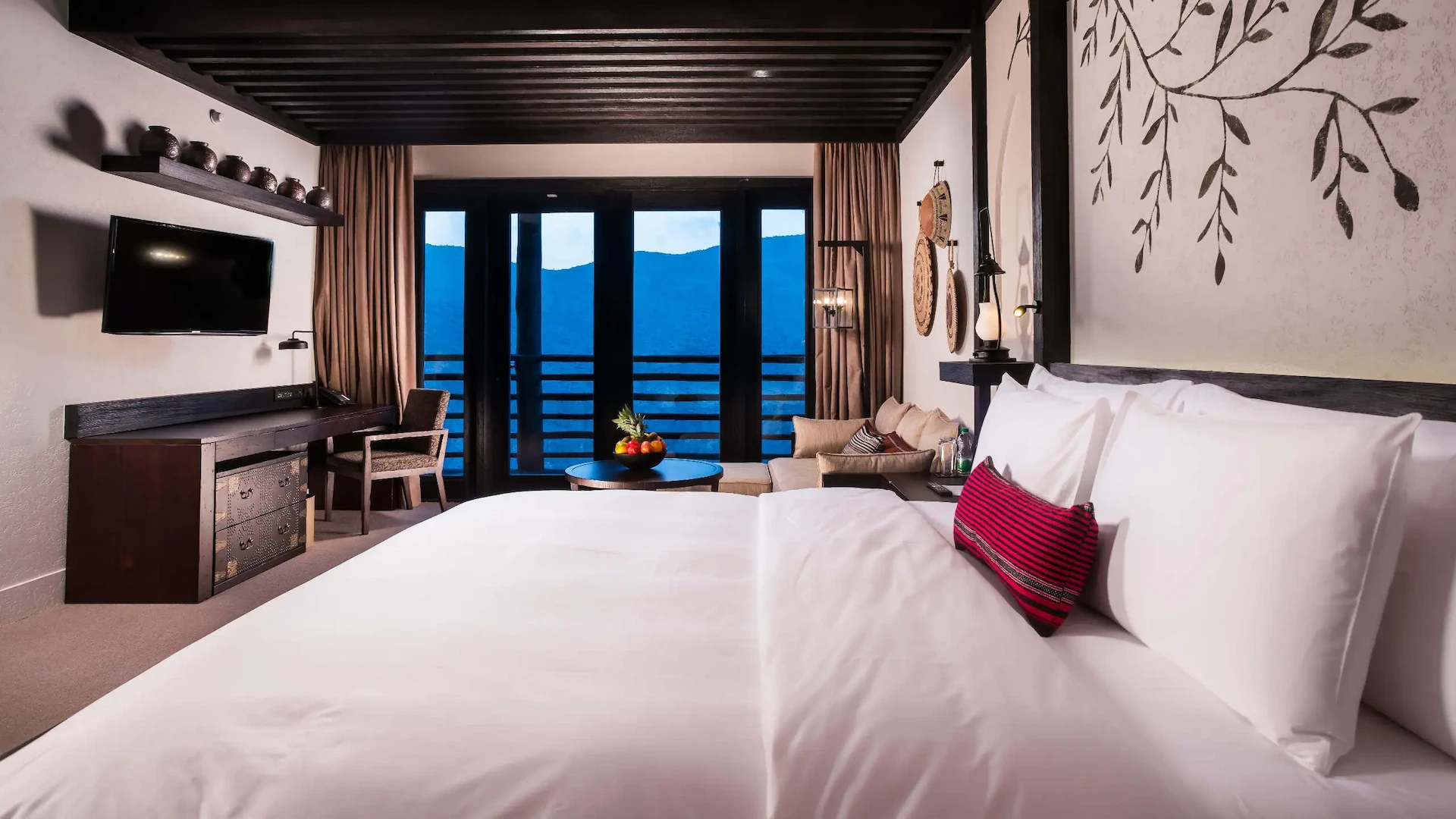 bed with mountain view at alila jabal akhdar oman