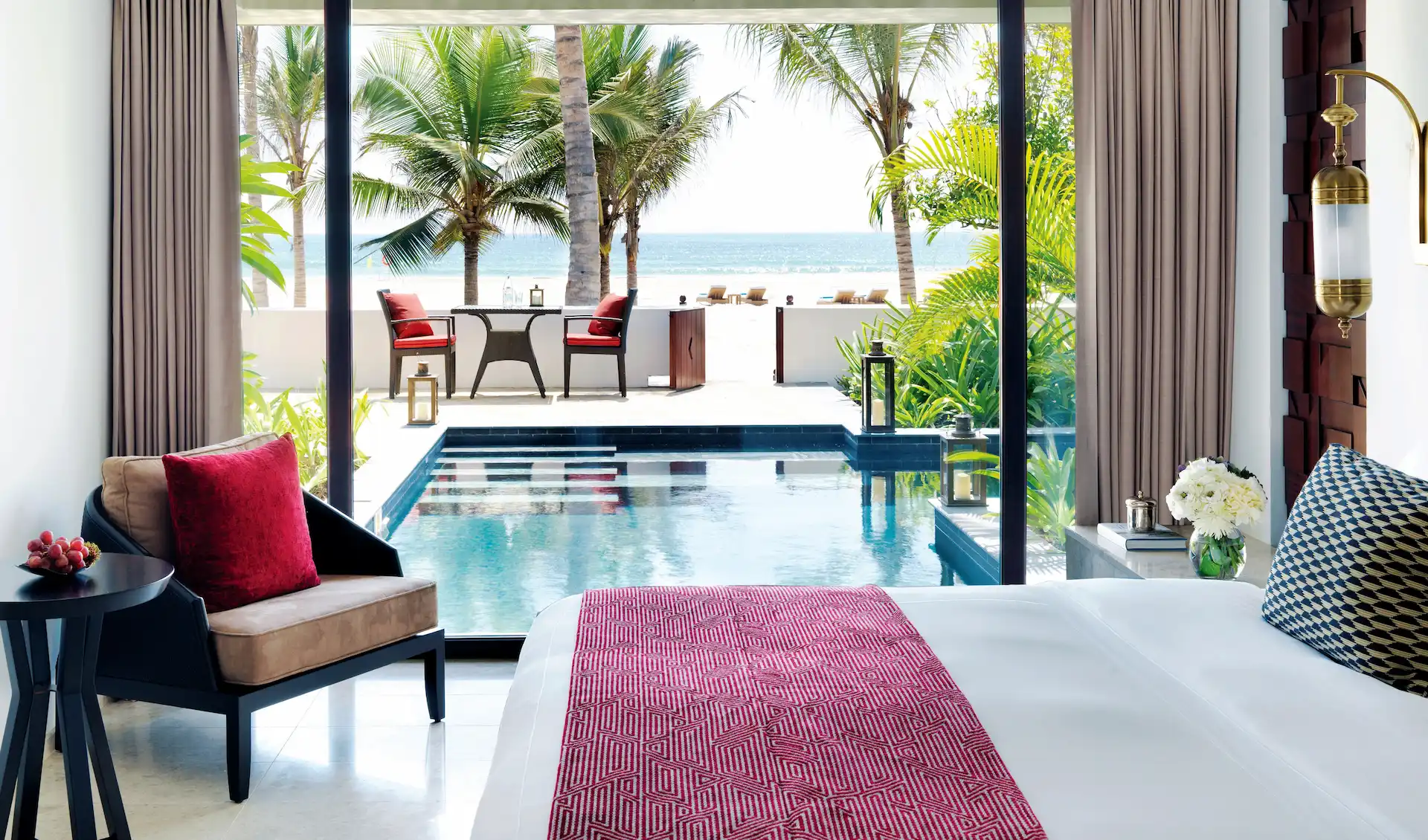 bed in one bedroom beach pool villa at al baleed resort salalah by anantara oman