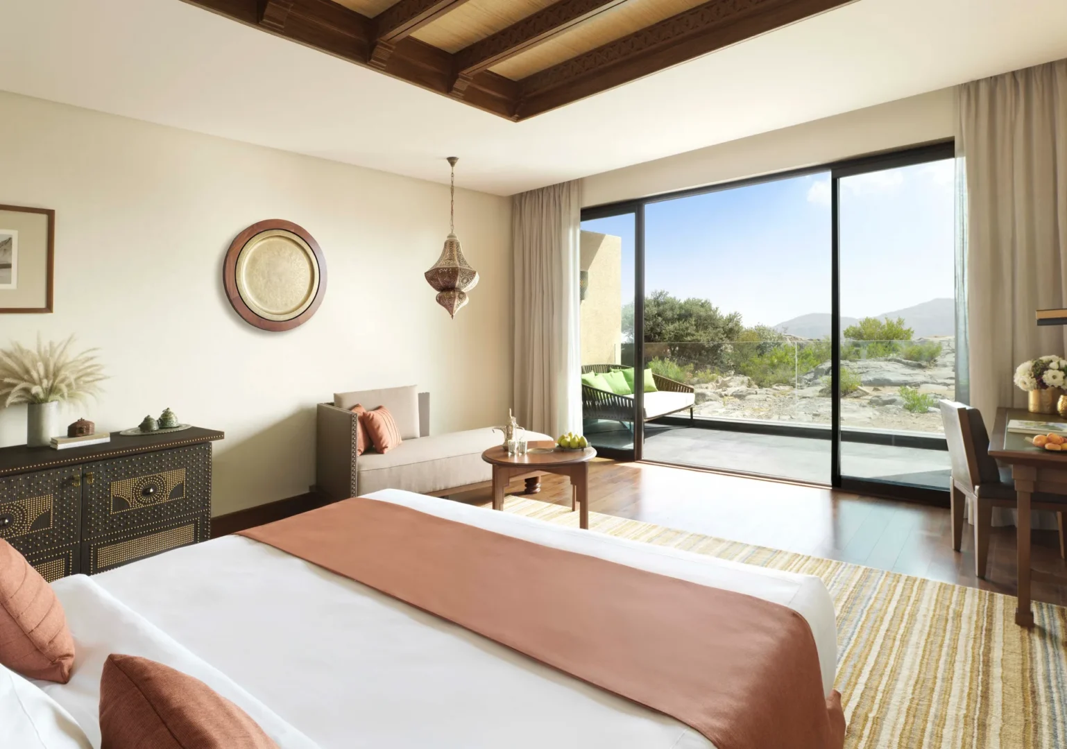 bed view premier canyon view room anantara al jabal al akhdar oman