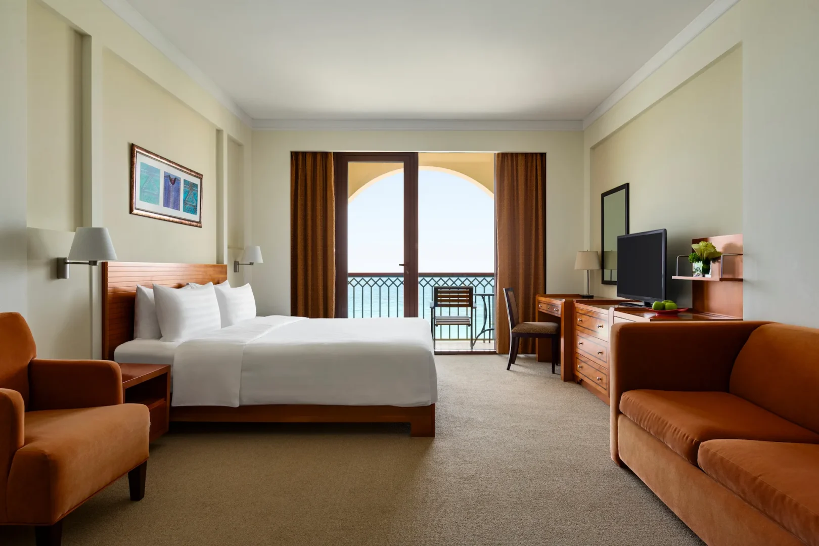 bedroom in deluxe room sea view hilton muscat al wana oman