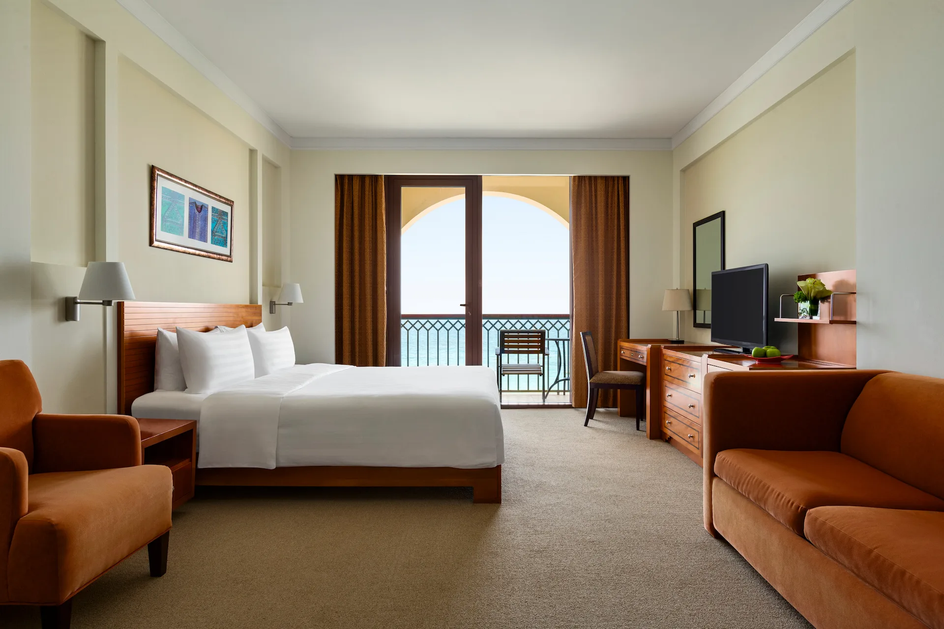 bedroom in deluxe room sea view hilton muscat al wana oman