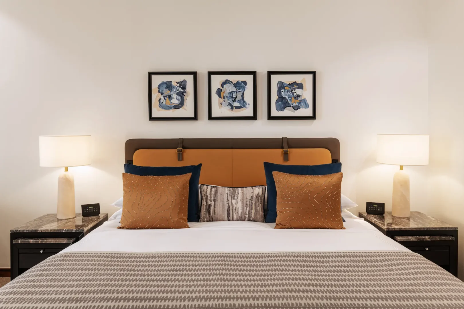 grosvenor house dubai deluxe room king bed detail showcasing fine linens and refined luxury craftsmanship