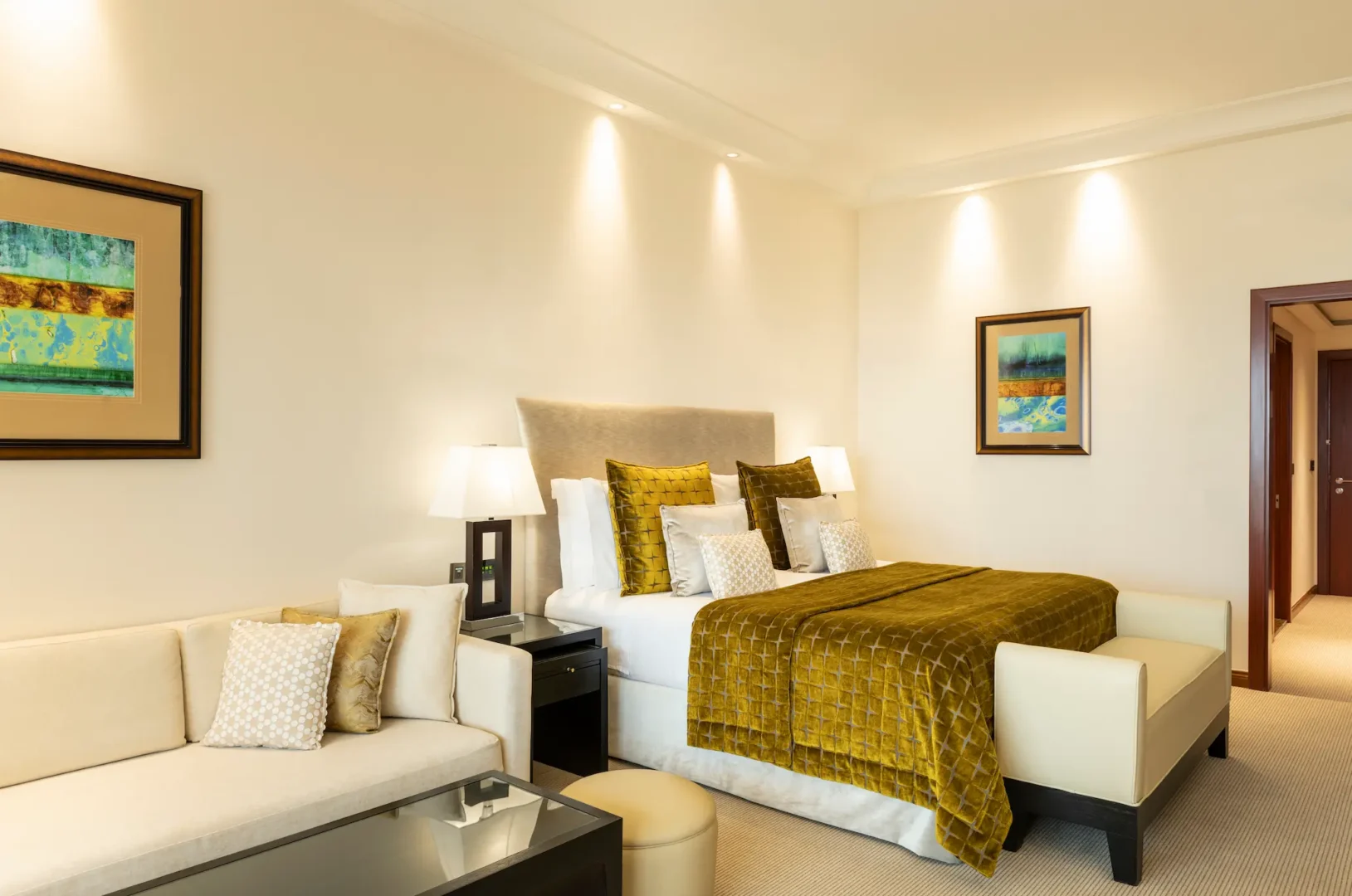 grosvenor house dubai premier room king bed featuring refined luxury finishes and elegant contemporary styling