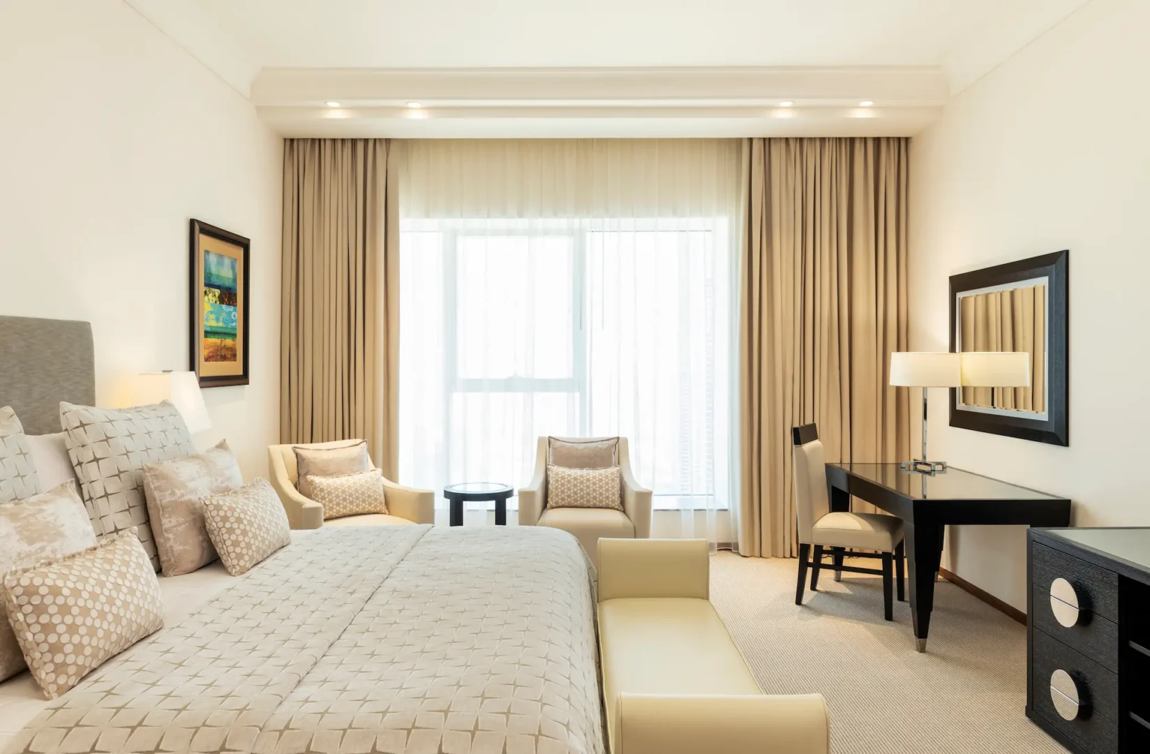 grosvenor house dubai three bed apartment master bedroom featuring refined luxury finishes and elegant contemporary styling