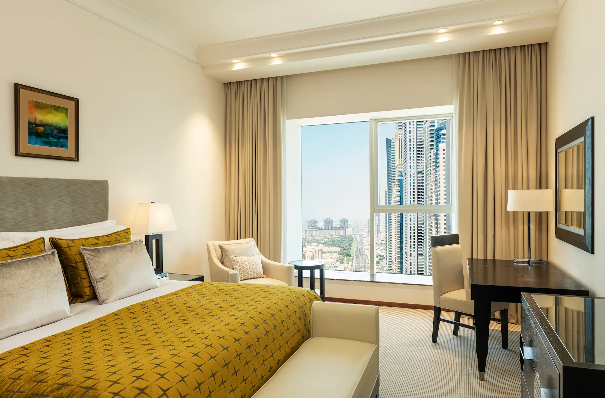 grosvenor house dubai three bed apartment second bedroom featuring refined luxury finishes and elegant contemporary styling