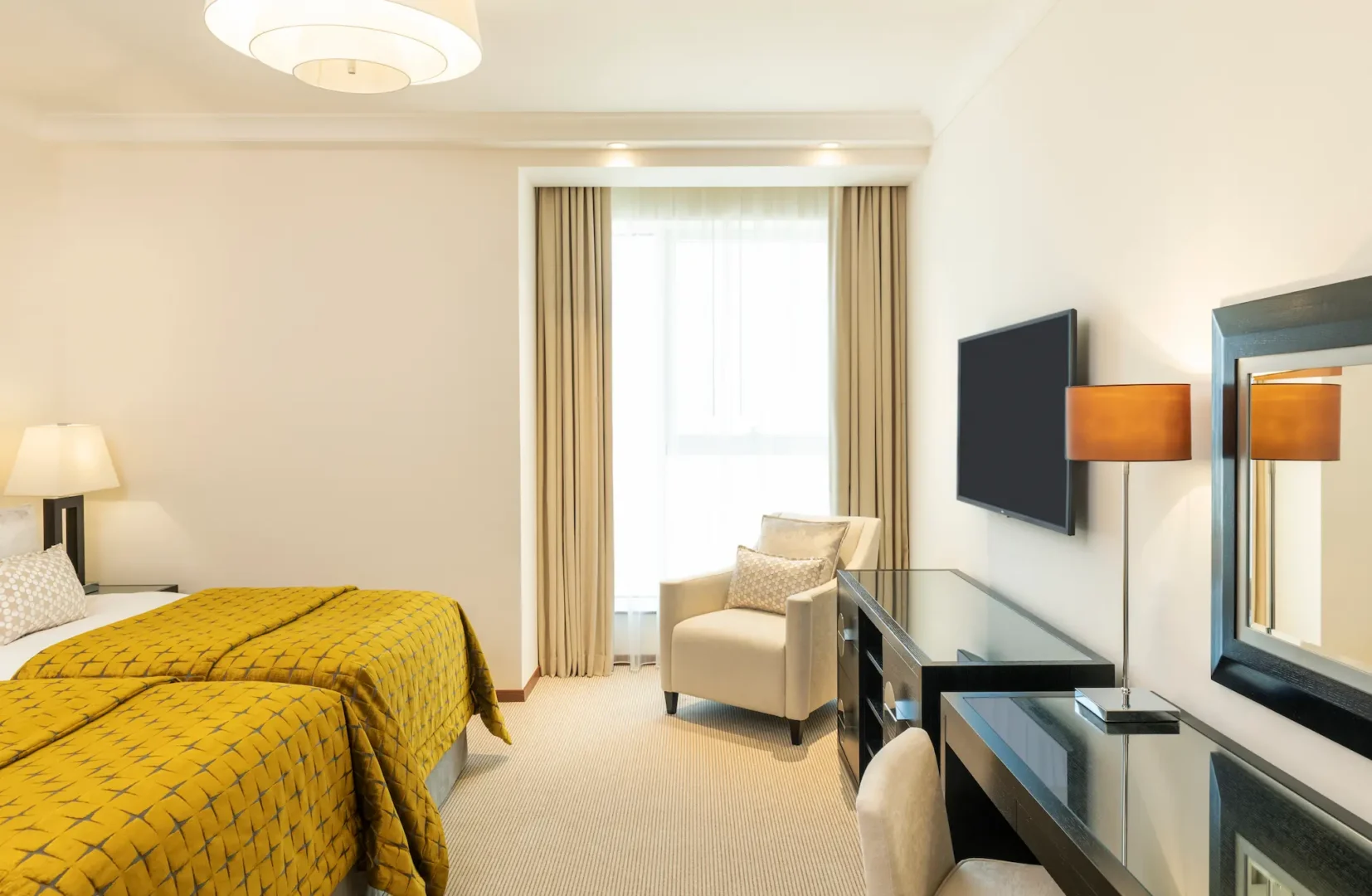grosvenor house dubai two bed apartment twin bedroom featuring refined luxury finishes and elegant contemporary styling