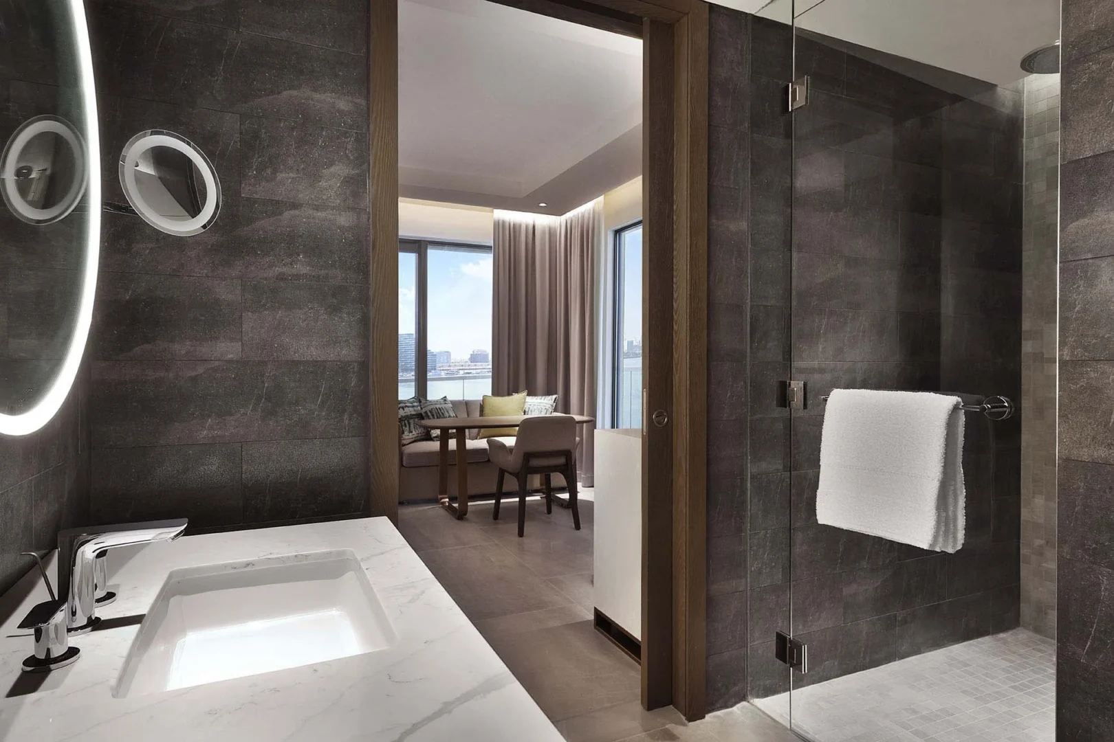 hilton abu dhabi yas island king deluxe room en suite bathroom interior