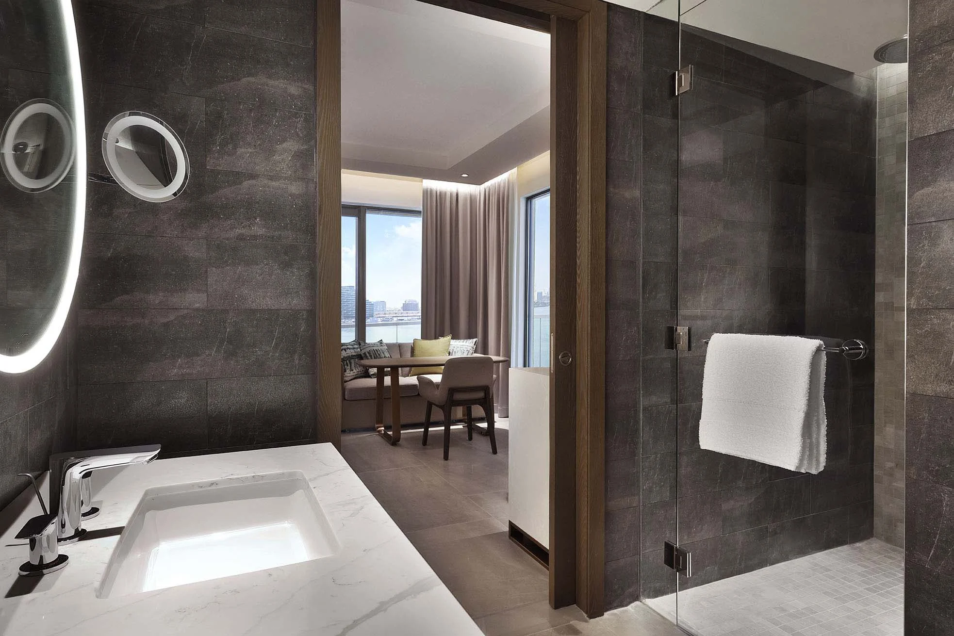 hilton abu dhabi yas island king deluxe room en suite bathroom interior