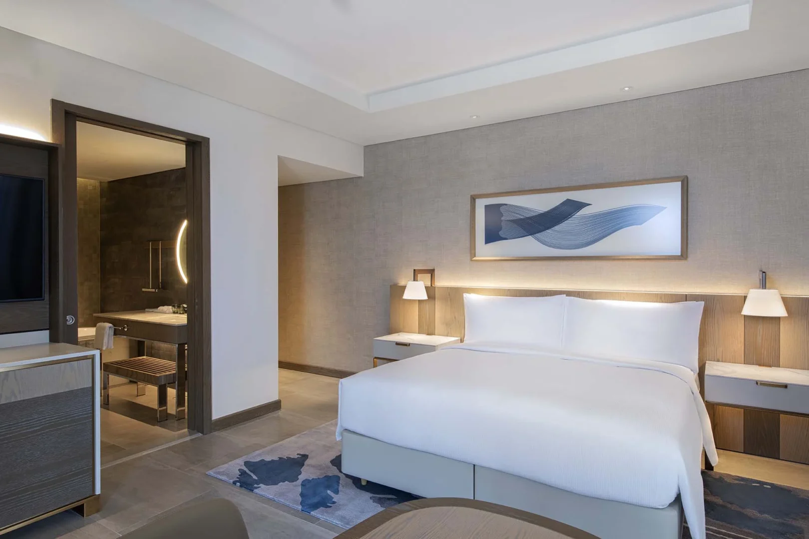 hilton abu dhabi yas island king guest room bed interior