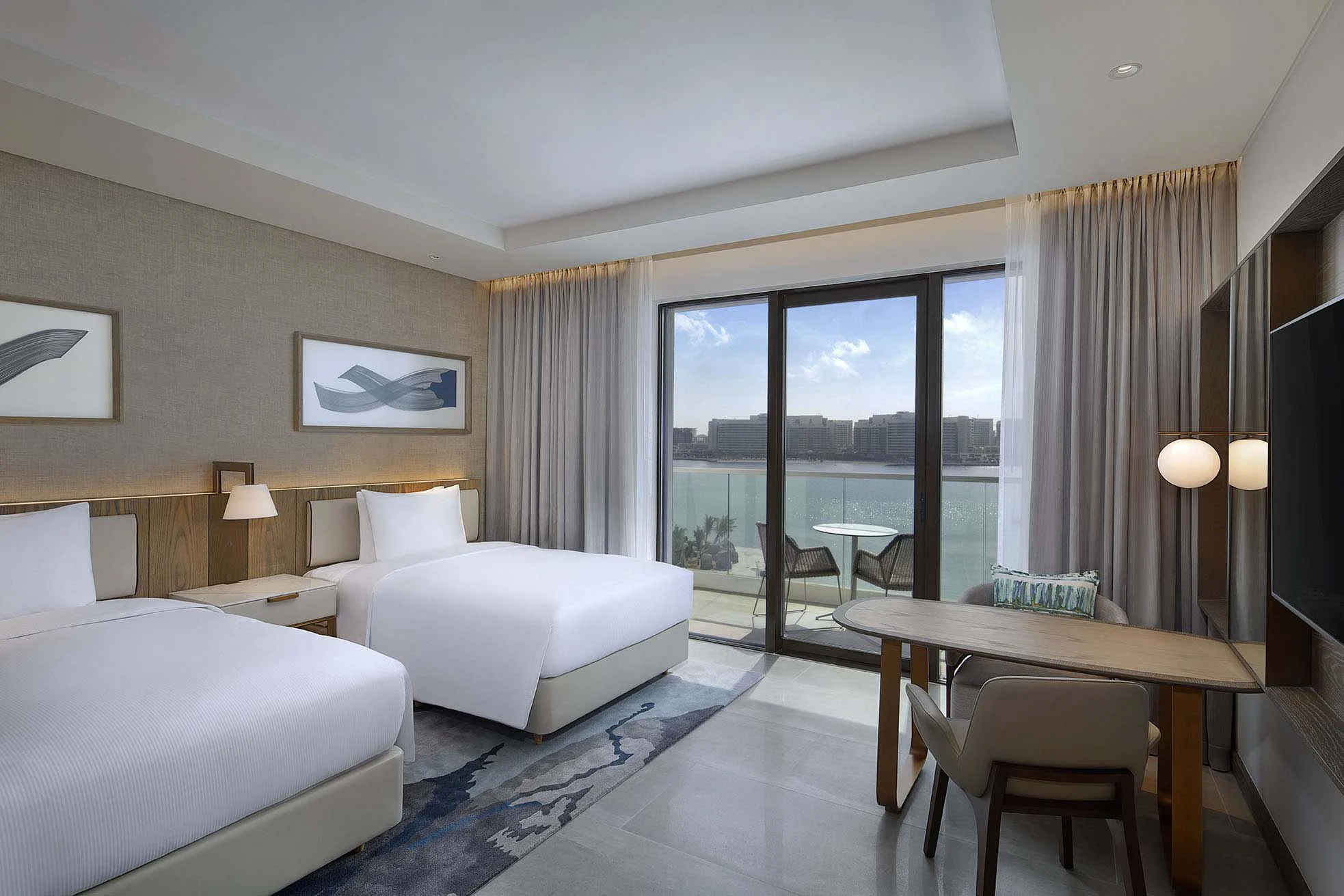hilton abu dhabi yas island two double bed deluxe room with bay view