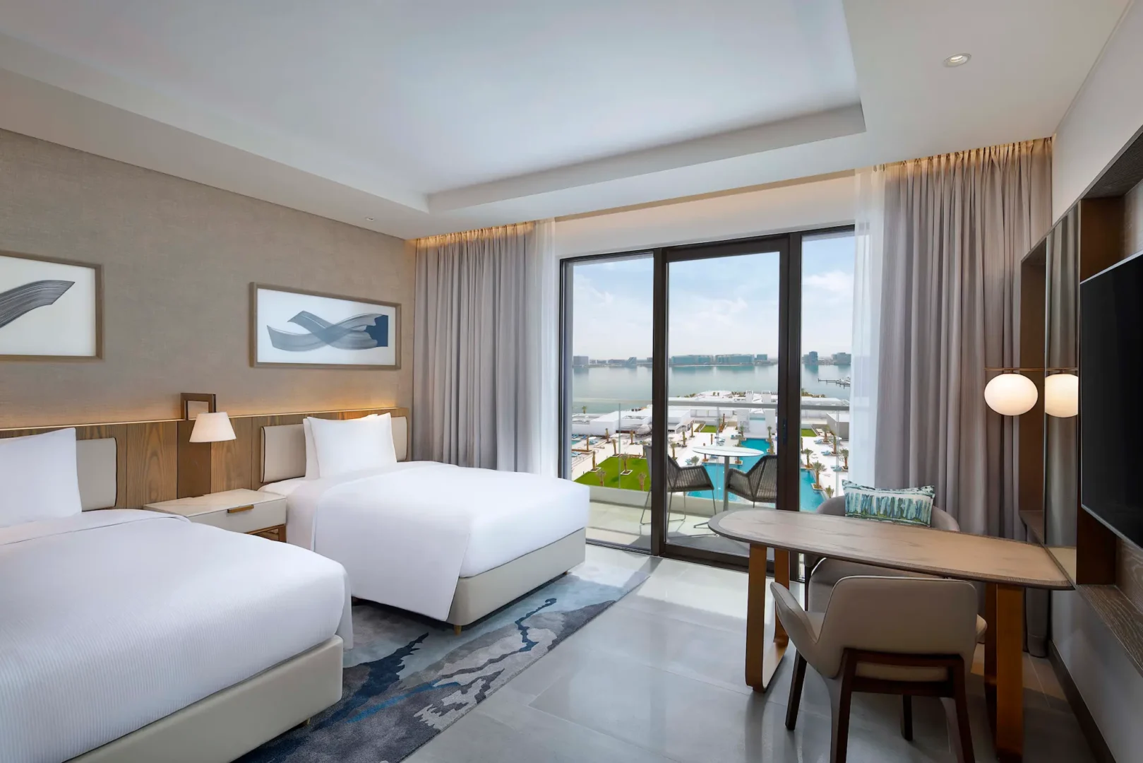 hilton abu dhabi yas island two double bed executive room interior