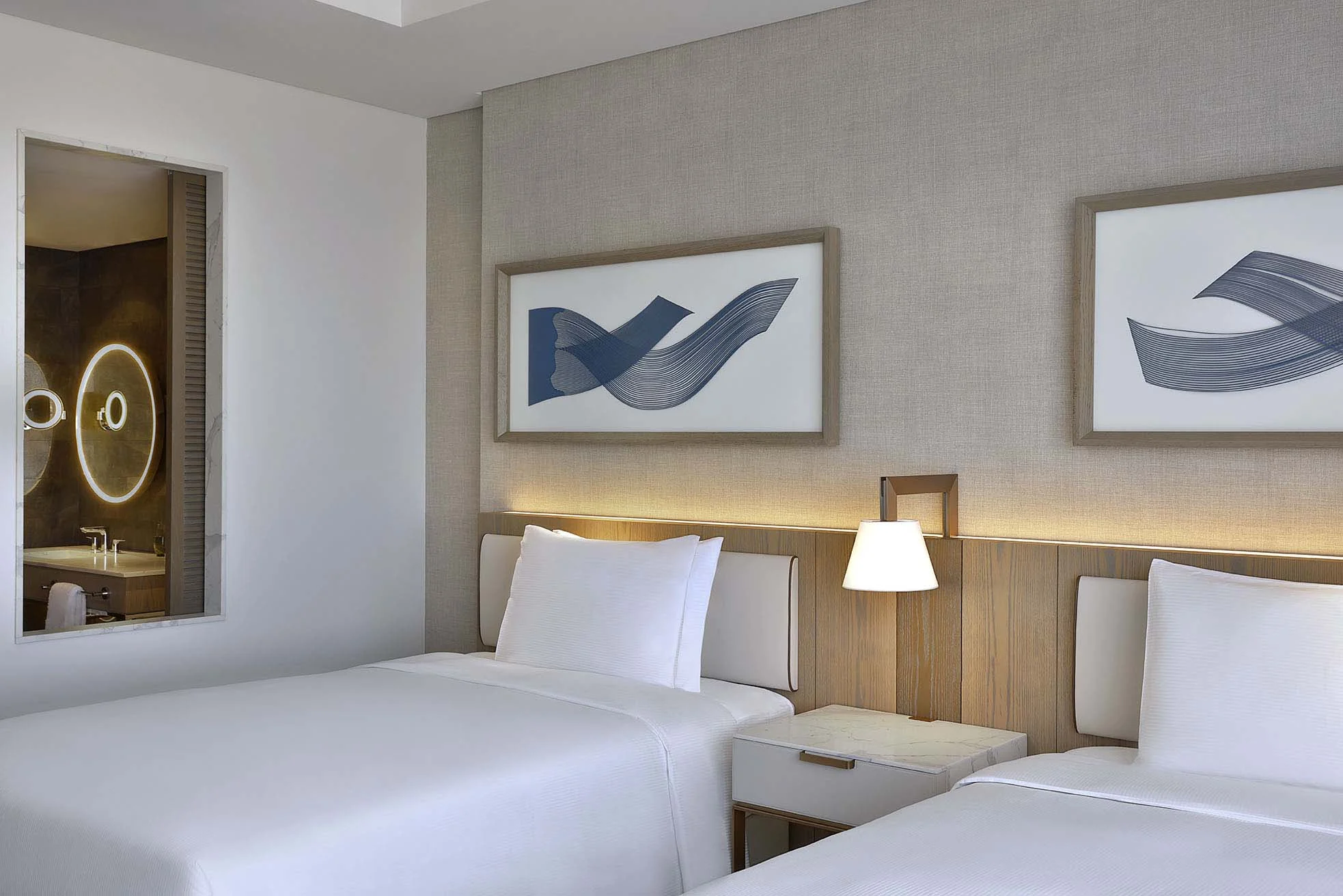 hilton abu dhabi yas island two double bed guest room twin bed interior