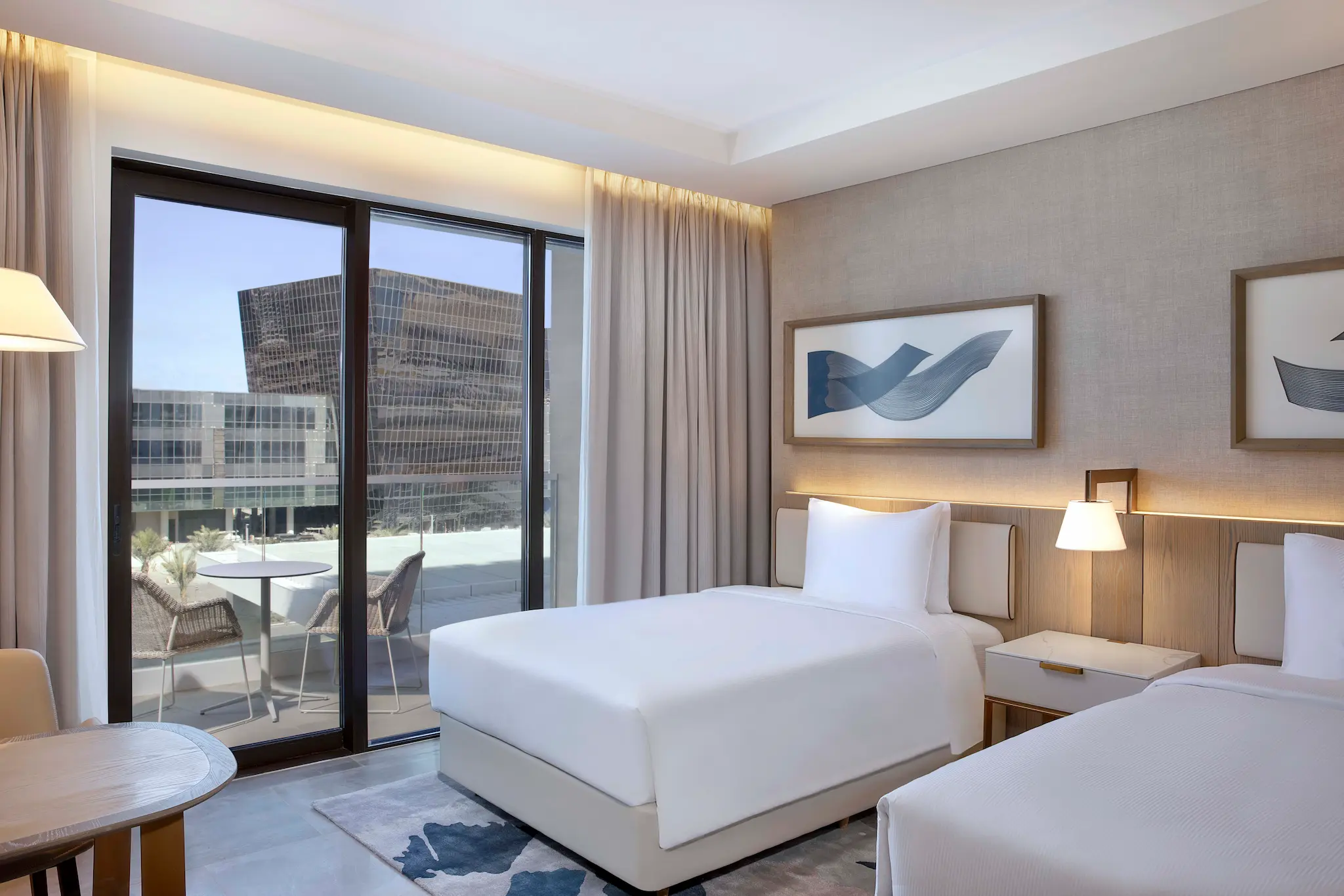 hilton abu dhabi yas island two double bed guest room with view