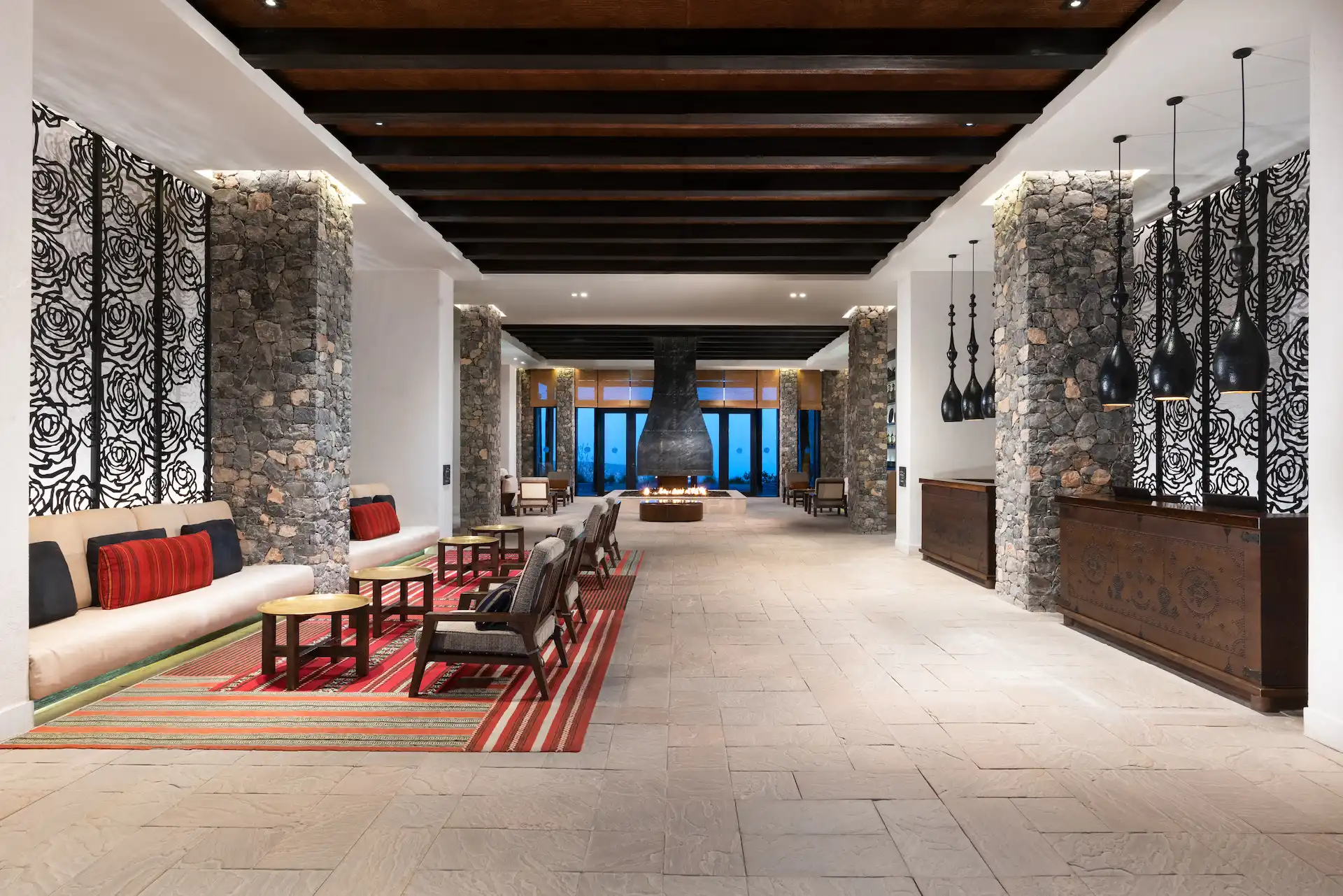 main lobby at alila jabal akhdar oman