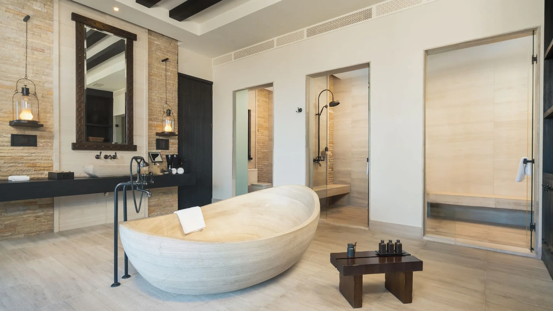 Master bathroom in jabal villa at alila jabal akhdar oman