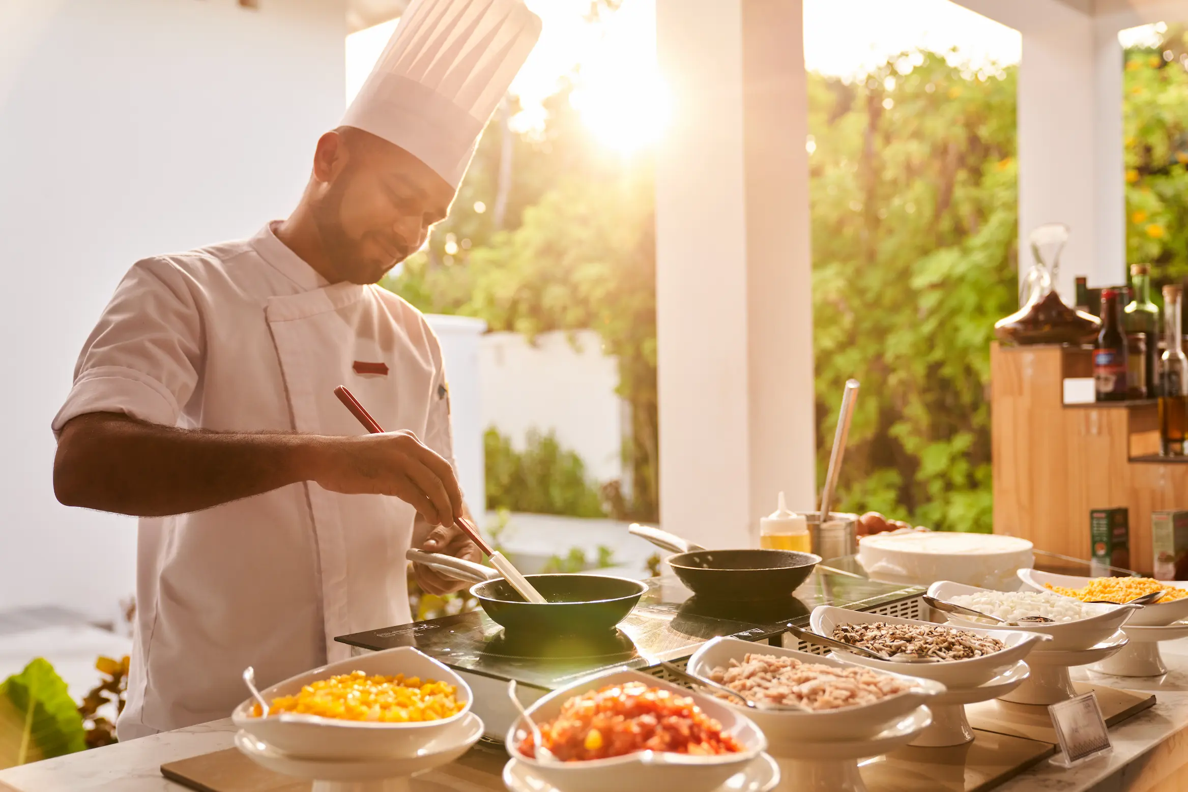 siyam world baraabaru restaurant live station showcasing gourmet island cuisine at an open cooking station