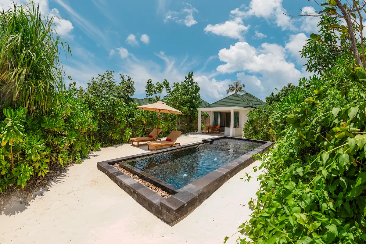 siyam world maldives beach suite with pool private pool area with tranquil beachfront luxury