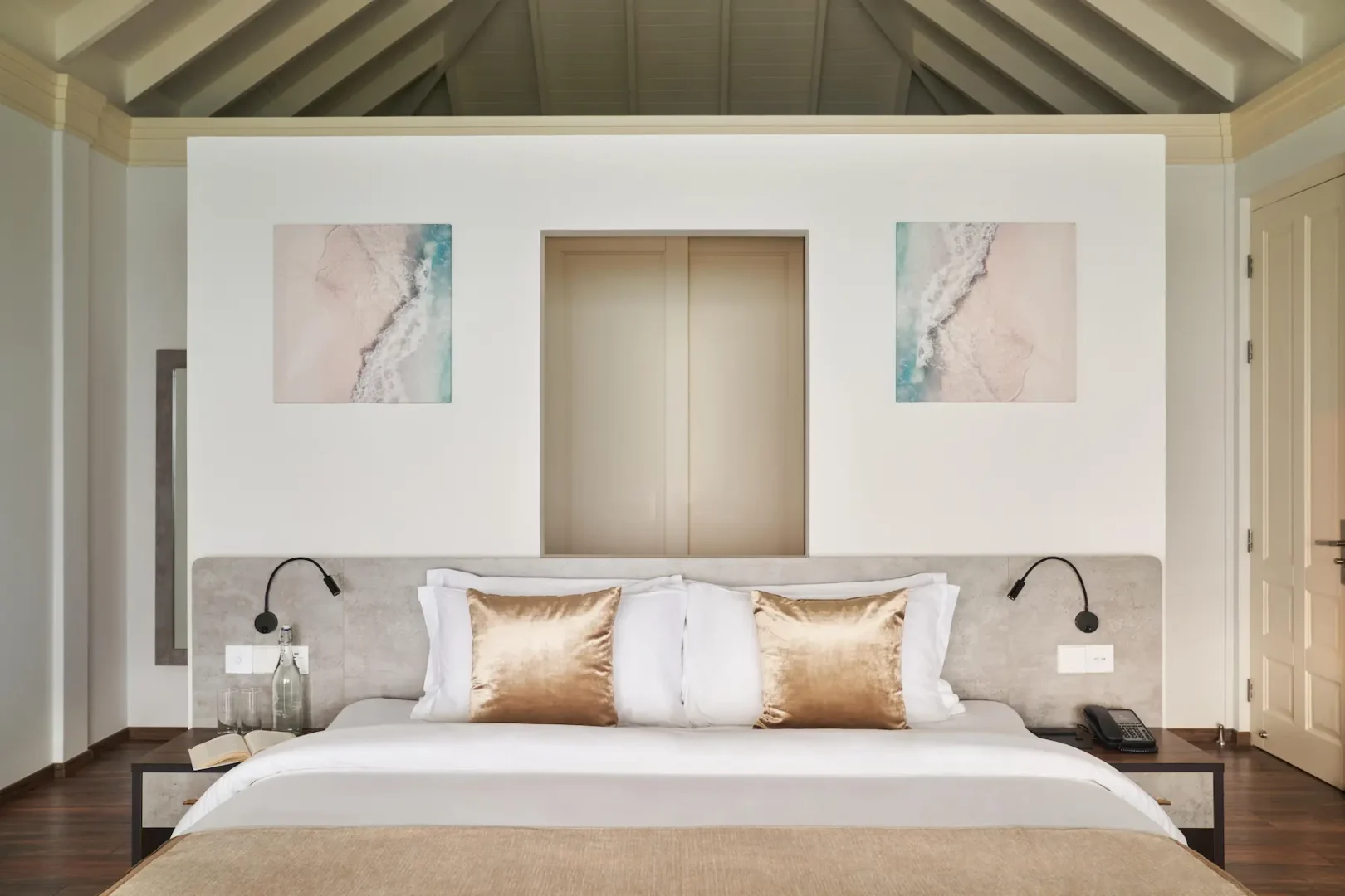 siyam world maldives four bedroom beach residence with pool bedroom detail showcasing refined beachfront luxury