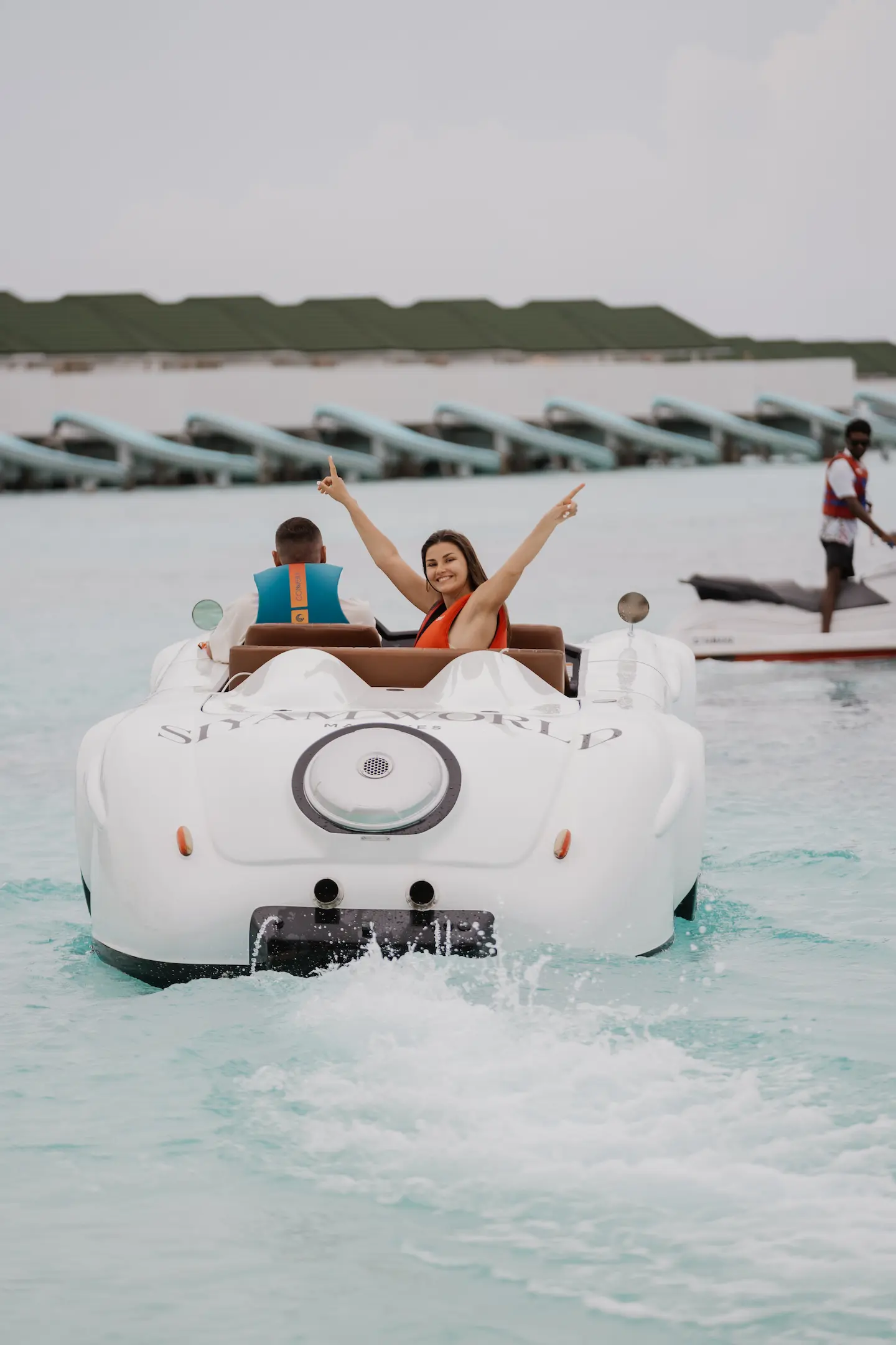 siyam world maldives jet car offering thrilling overwater driving experience with high speed adventure and panoramic ocean views