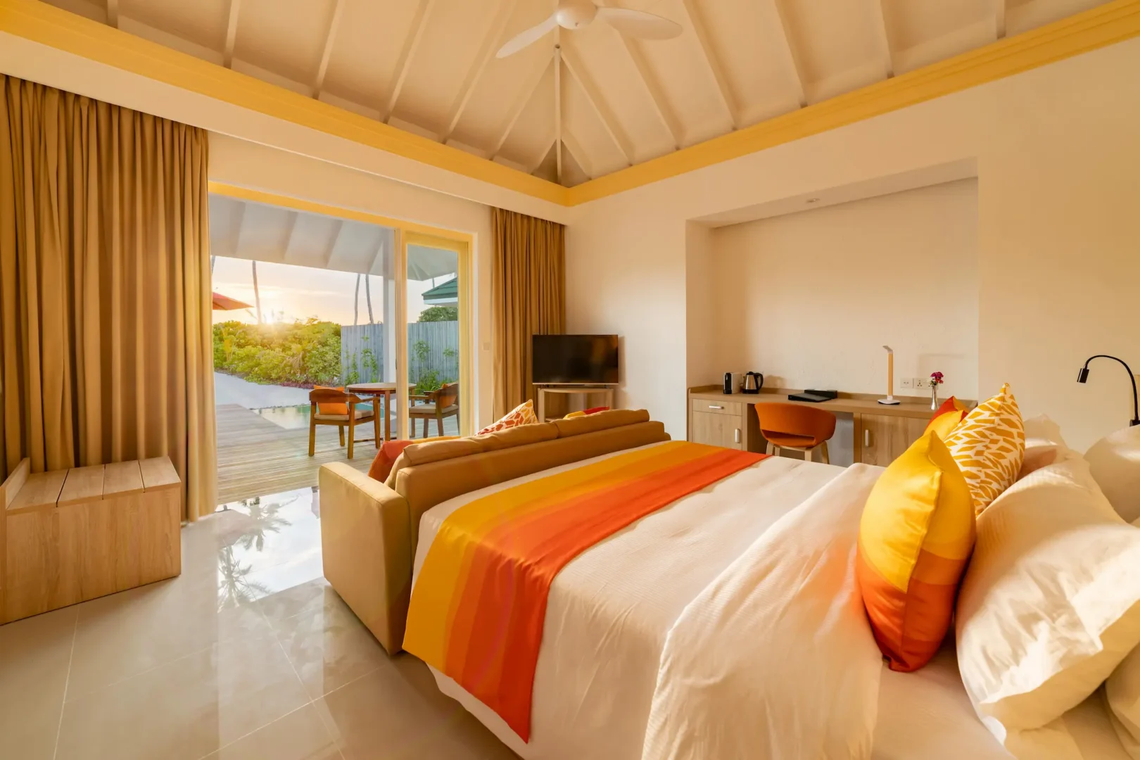 siyam world maldives sunset pool beach villa bedroom with ocean view luxury design