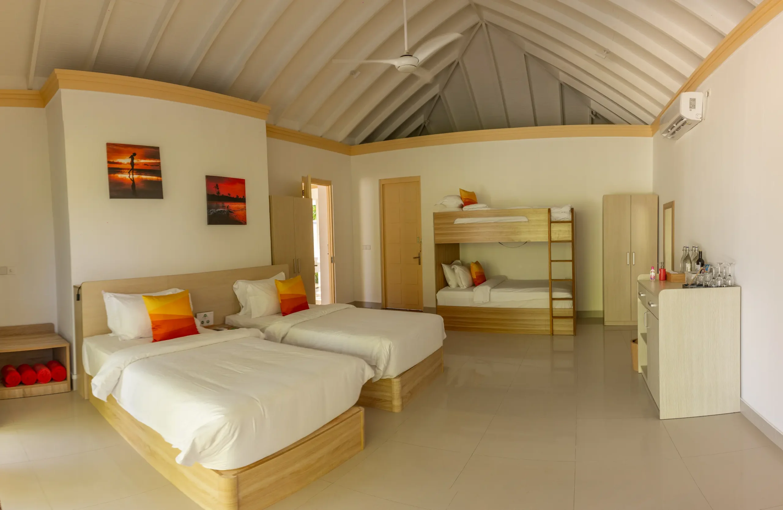 siyam world maldives three bedroom pool beach villa twin bed with elegant beachfront luxury design