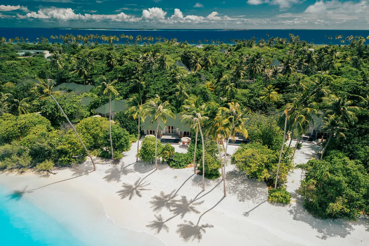 siyam world maldives two bedroom pool beach villa aerial view showcasing spacious private beachfront luxury