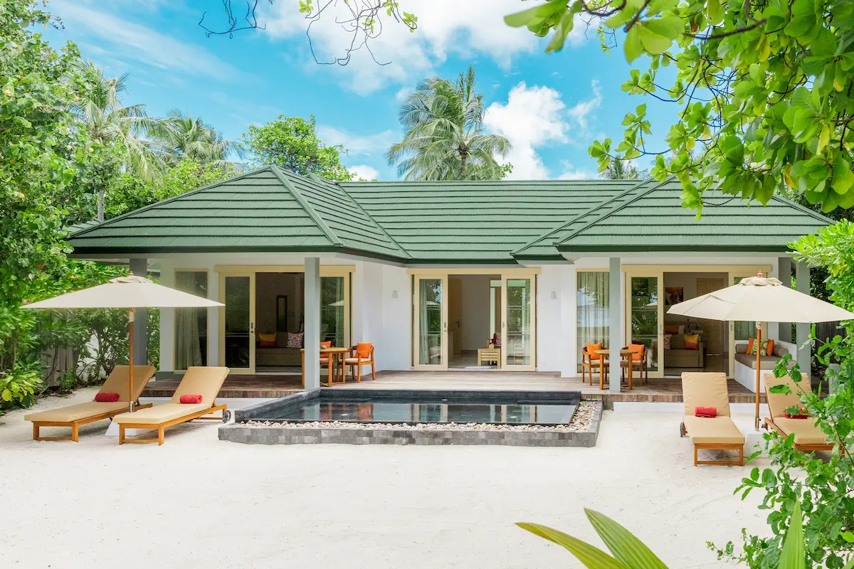 siyam world maldives two bedroom pool beach villa exterior with private beachfront luxury