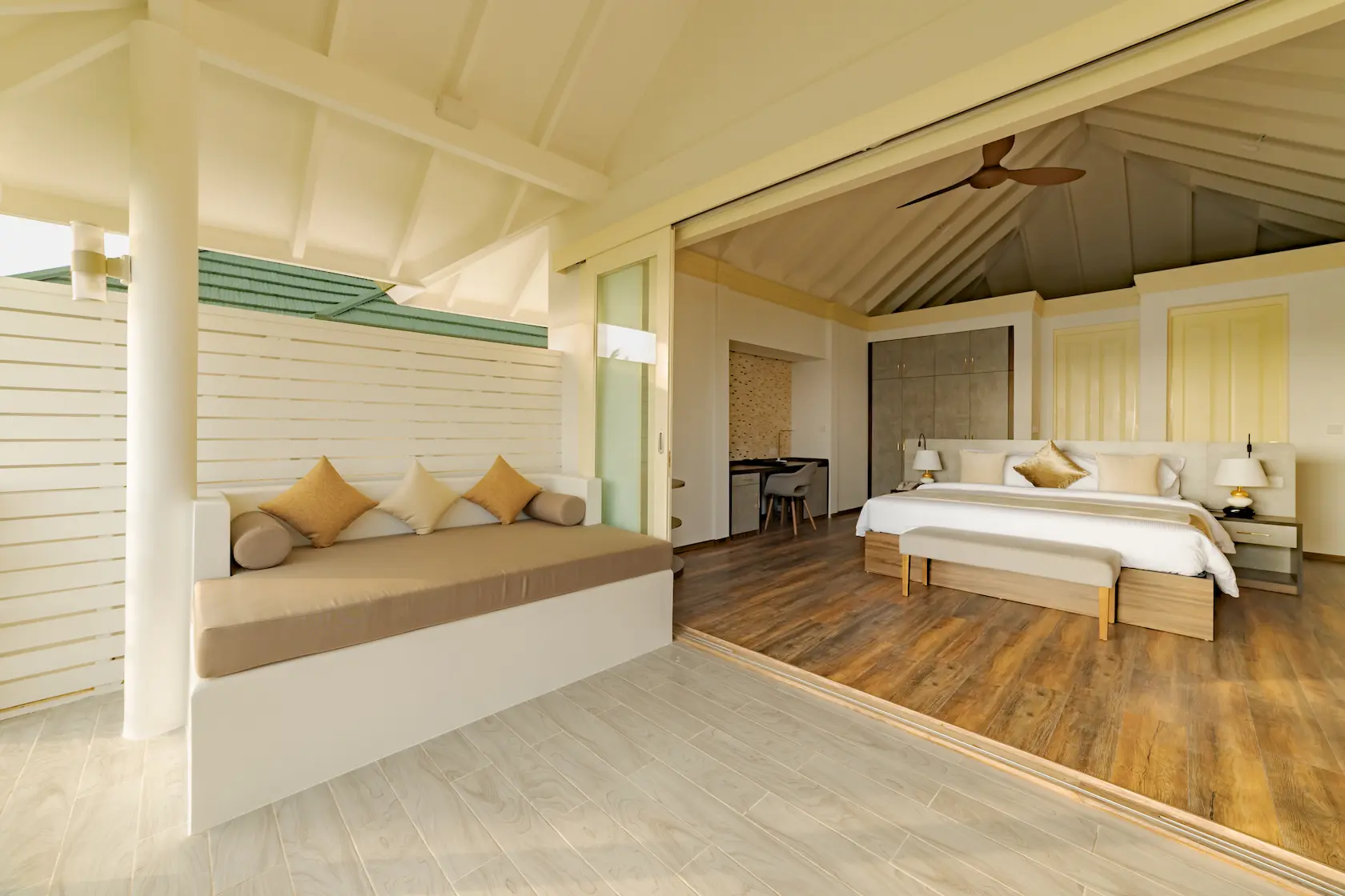 siyam world maldives two storey pool beach residence bed with refined tropical luxury interior