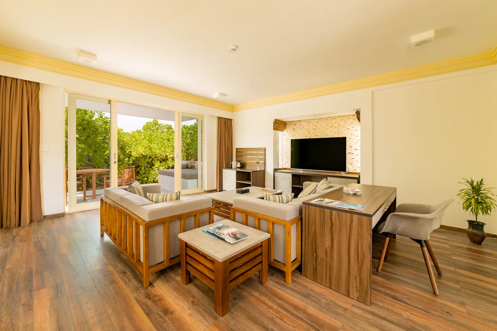 siyam world maldives two storey pool beach residence living area with spacious tropical luxury design
