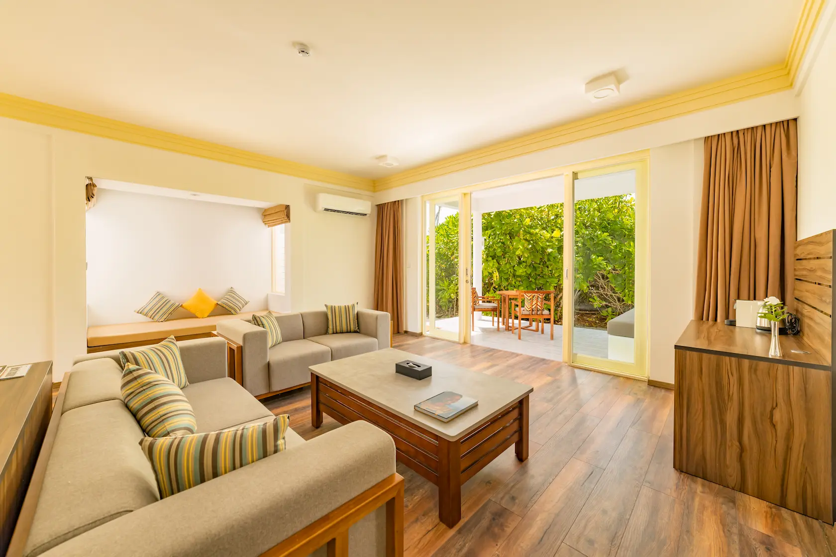 siyam world maldives two storey pool beach residence living space with elegant tropical luxury design