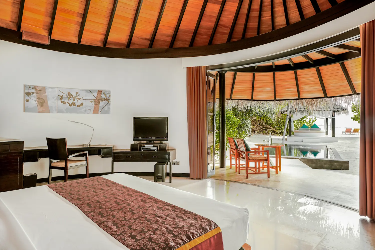 luxury deluxe beach villa with pool bedroom at sun siyam iru fushi maldives private beachfront accommodation