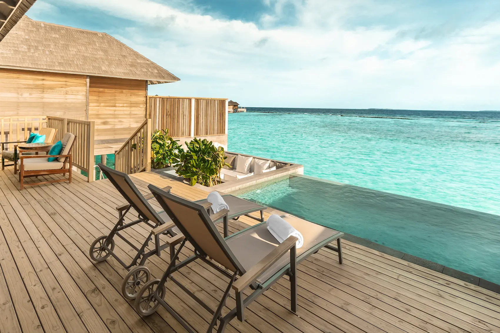 luxury sunset horizon water villa with pool terrace at sun siyam iru fushi maldives overwater accommodation