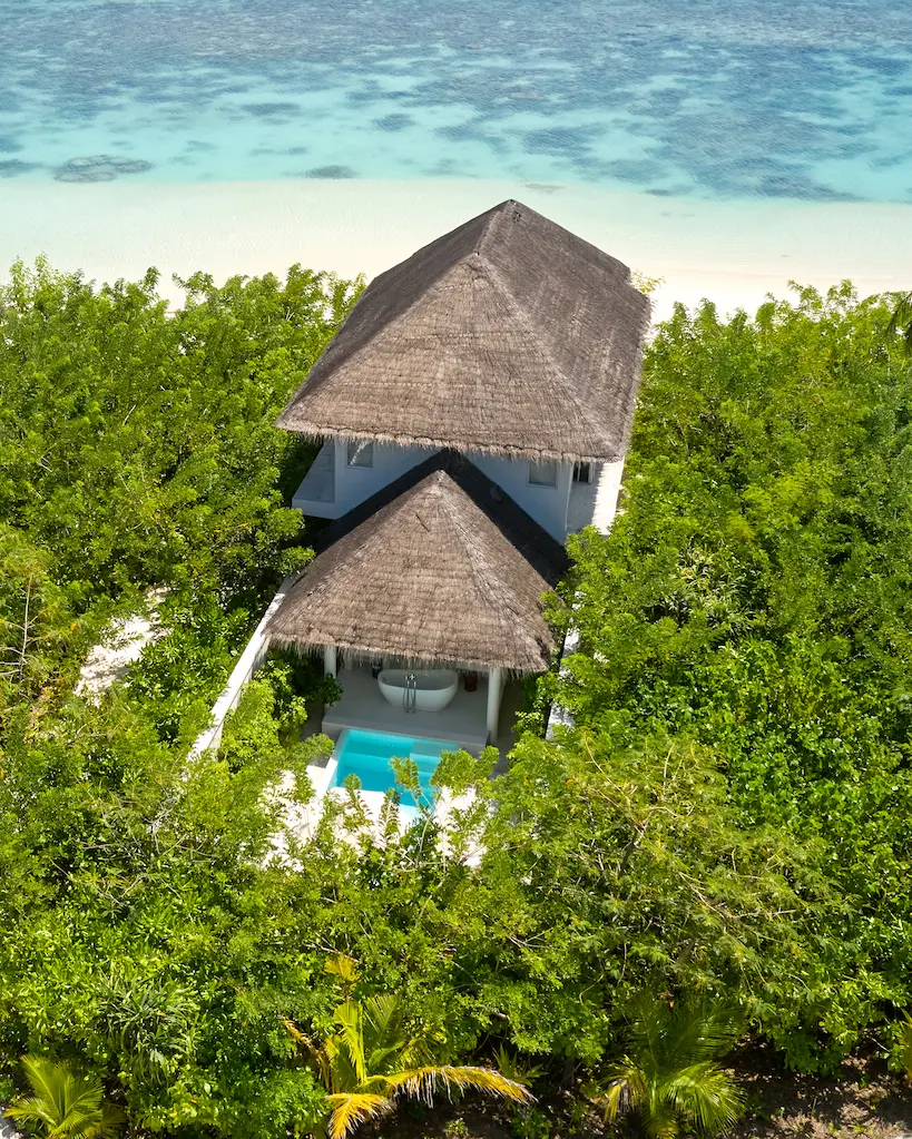 sun siyam iru veli beach residence with pool aerial view maldives